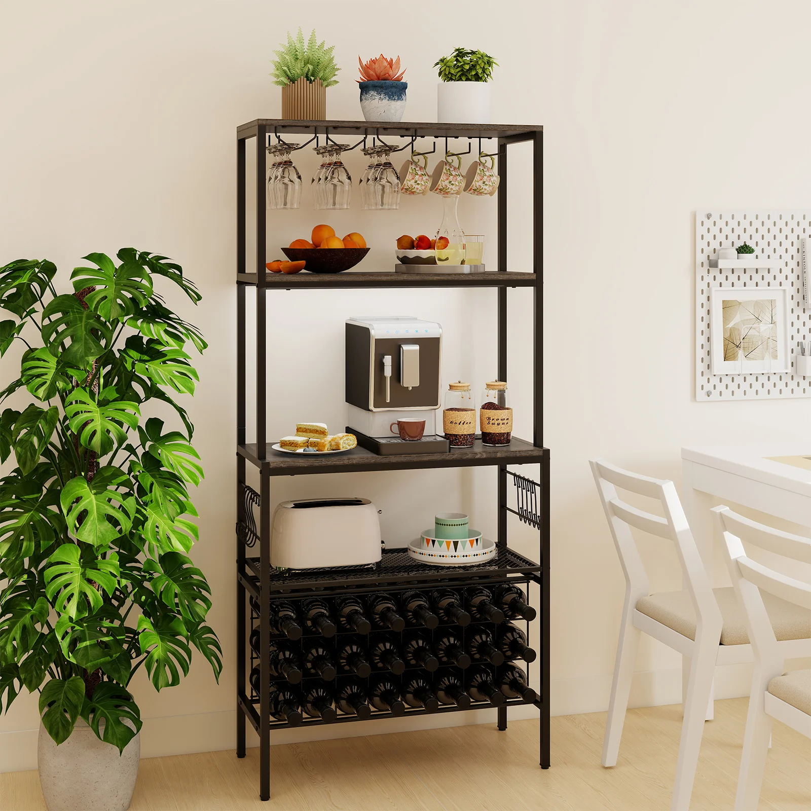 Wine Organizer With Power Outlet, Bottle Holders, Gray - Image 3