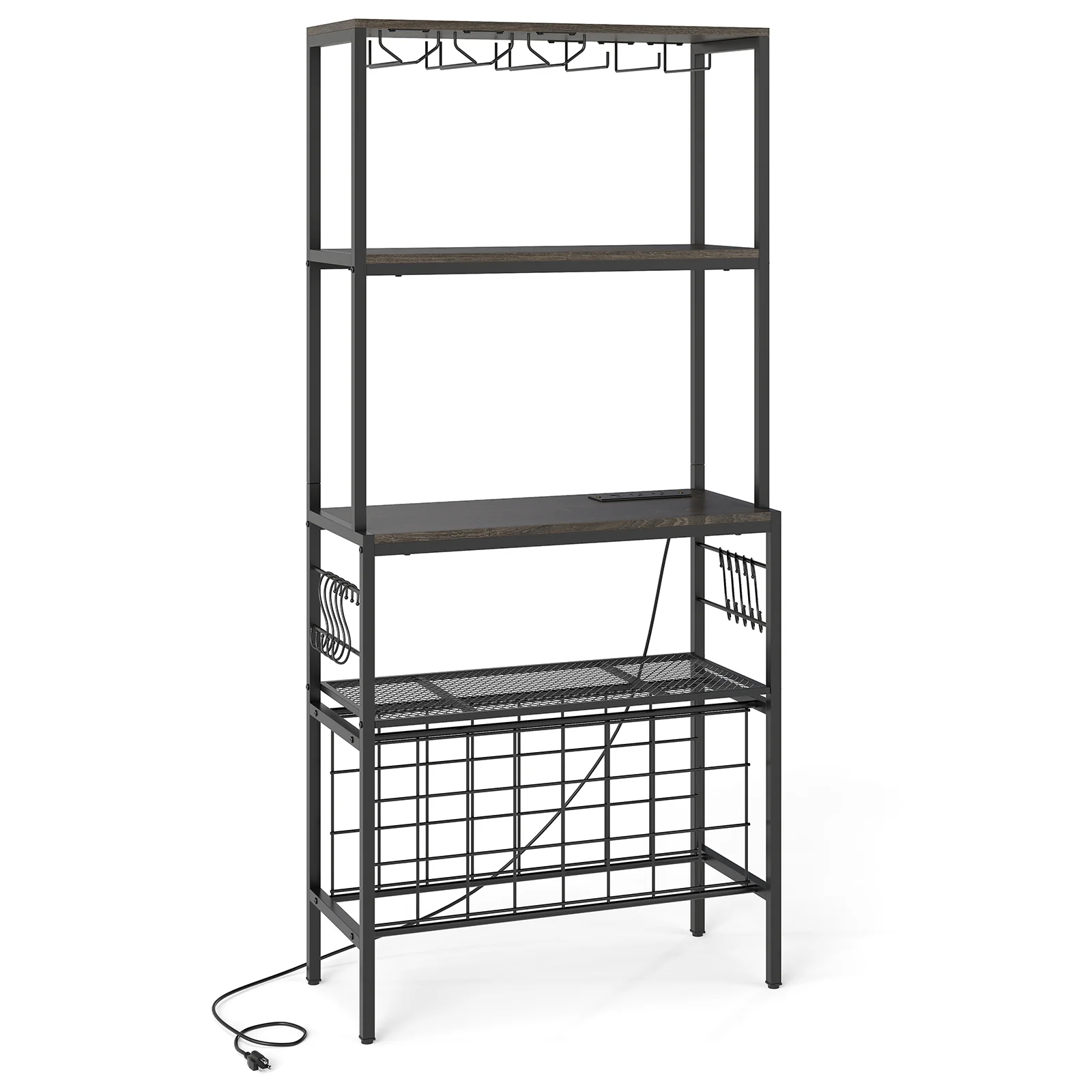 Wine Organizer With Power Outlet, Bottle Holders, Gray - Image 4