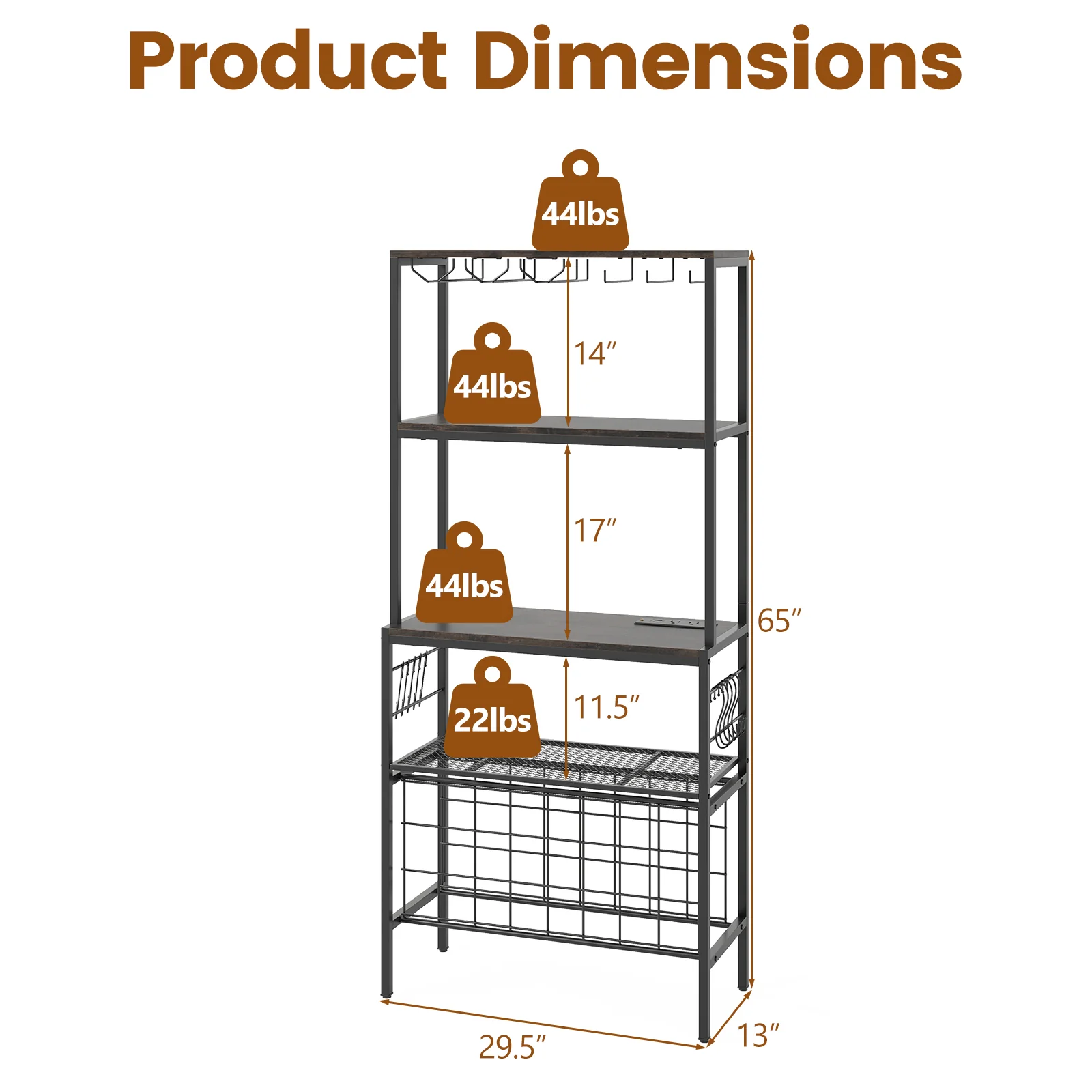 Wine Organizer With Power Outlet, Bottle Holders, Rustic Brown - Image 6