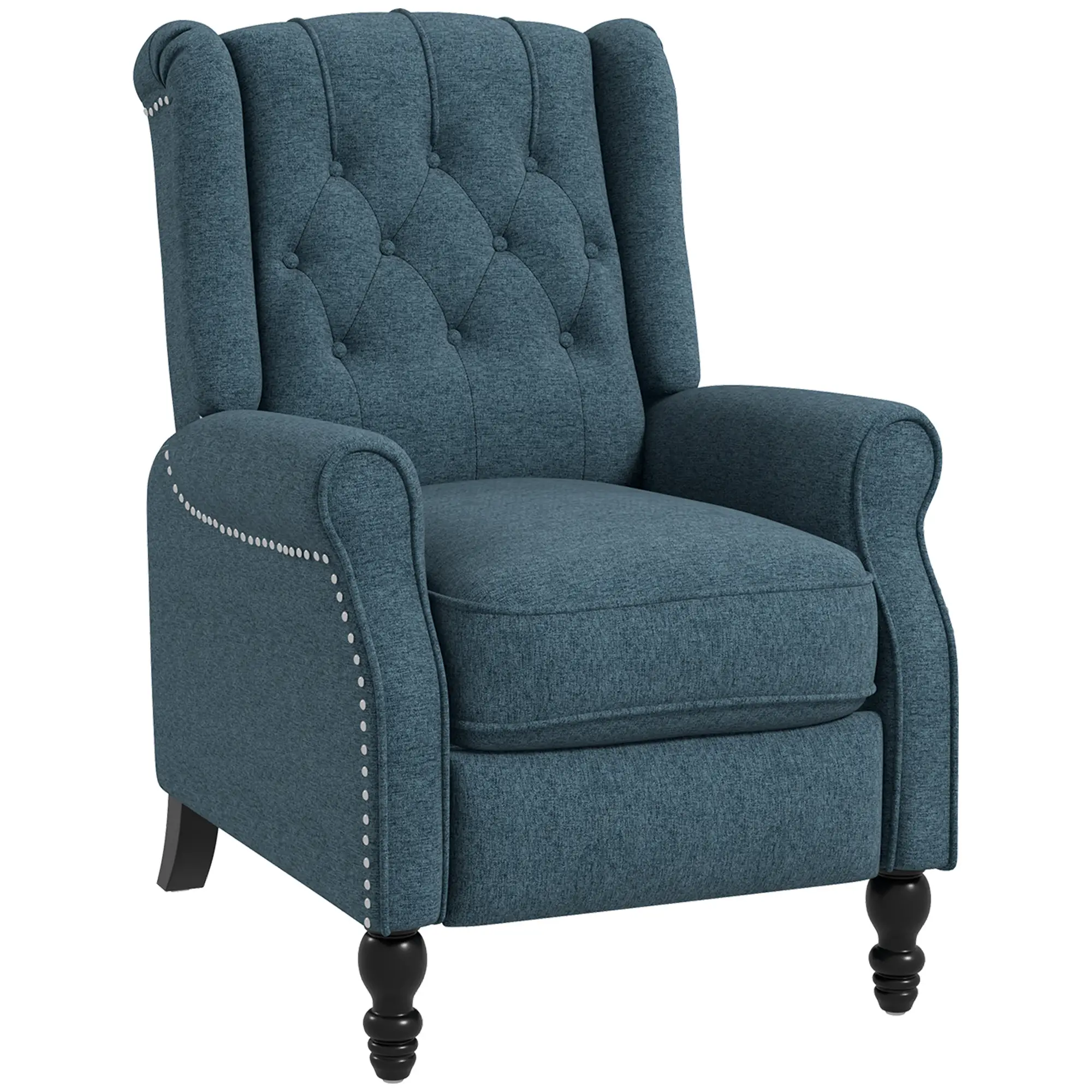 Wingback Reclining Chair with Footrest, Button Tufted, Blue - Image 11