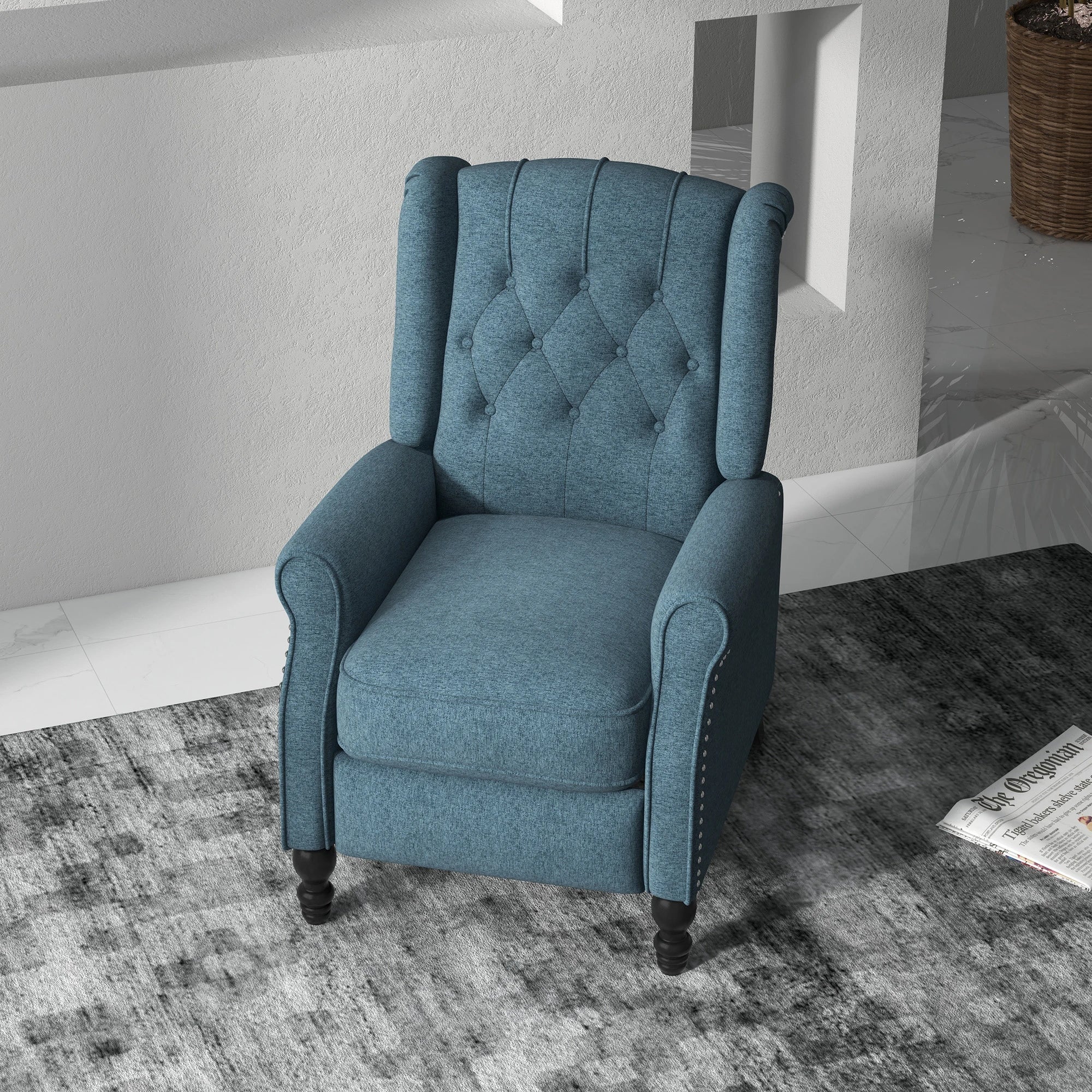 Wingback Reclining Chair with Footrest, Button Tufted, Blue - Image 8