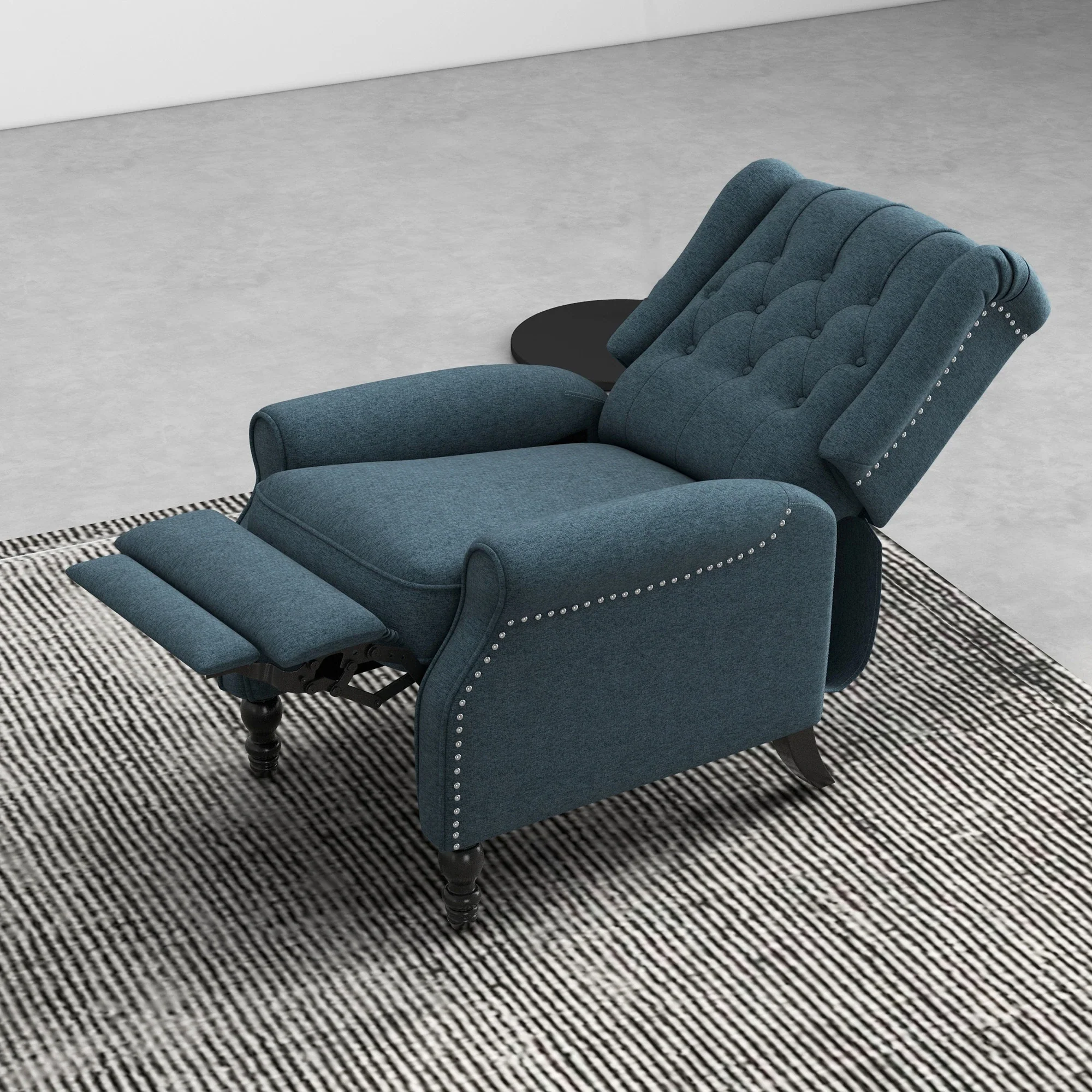 Wingback Reclining Chair with Footrest, Button Tufted, Blue - Image 9