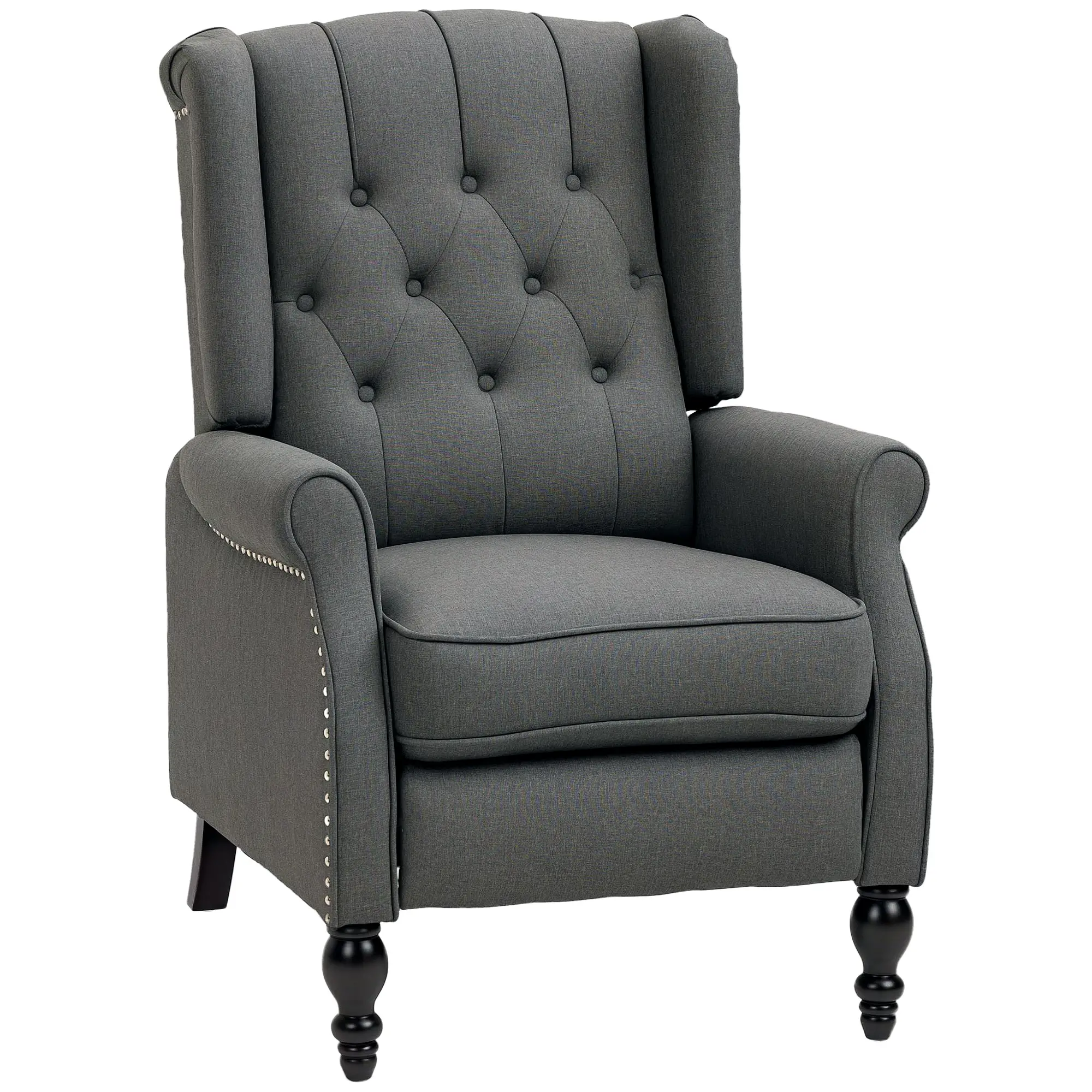Wingback Reclining Chair with Footrest, Button Tufted, Dark Grey