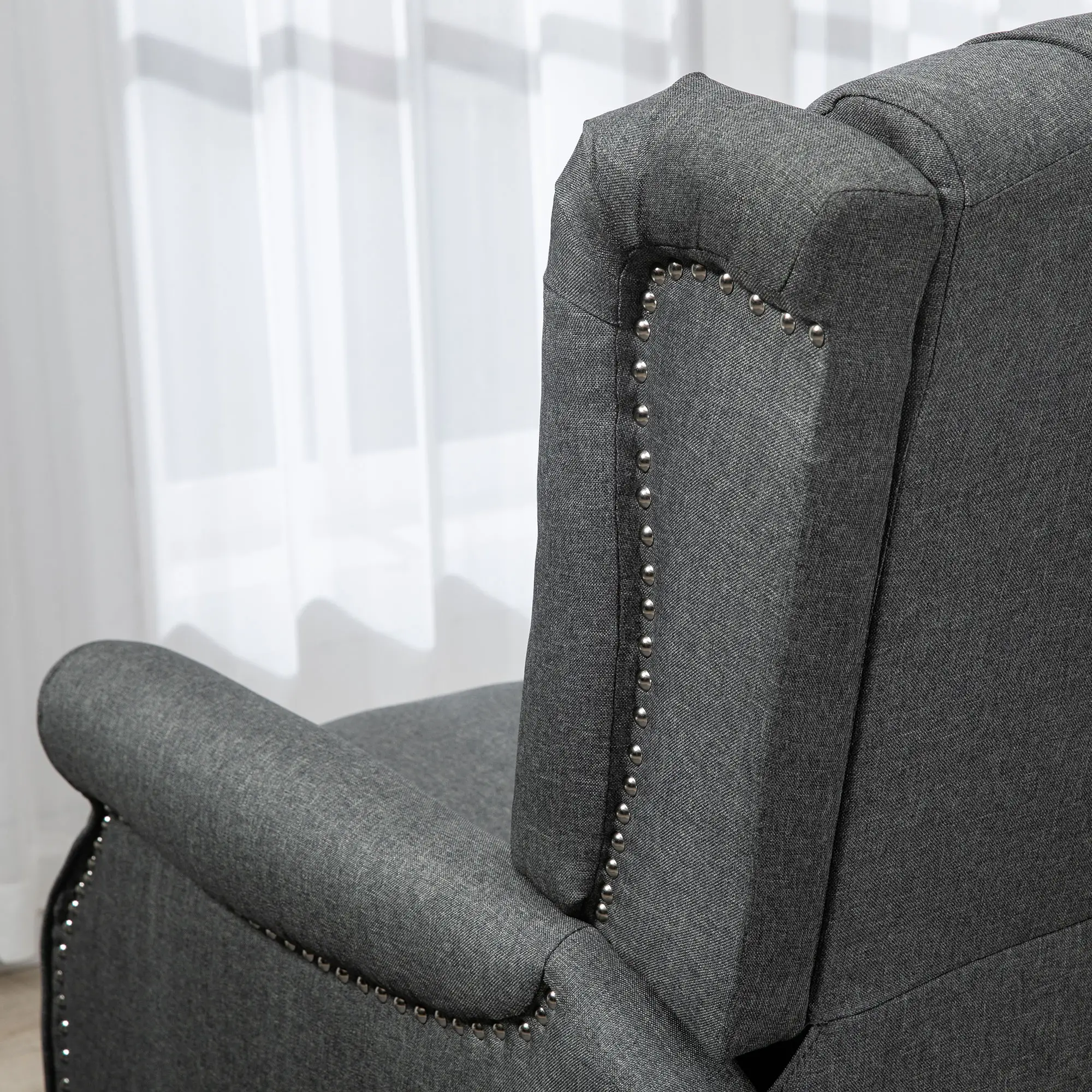 Wingback Reclining Chair with Footrest, Button Tufted, Dark Grey - Image 9