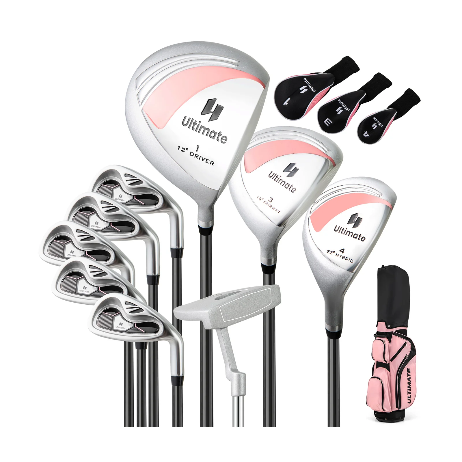 Women's Complete Golf Club Set, 10 Pieces, Alloy Driver, Pink - Image 3