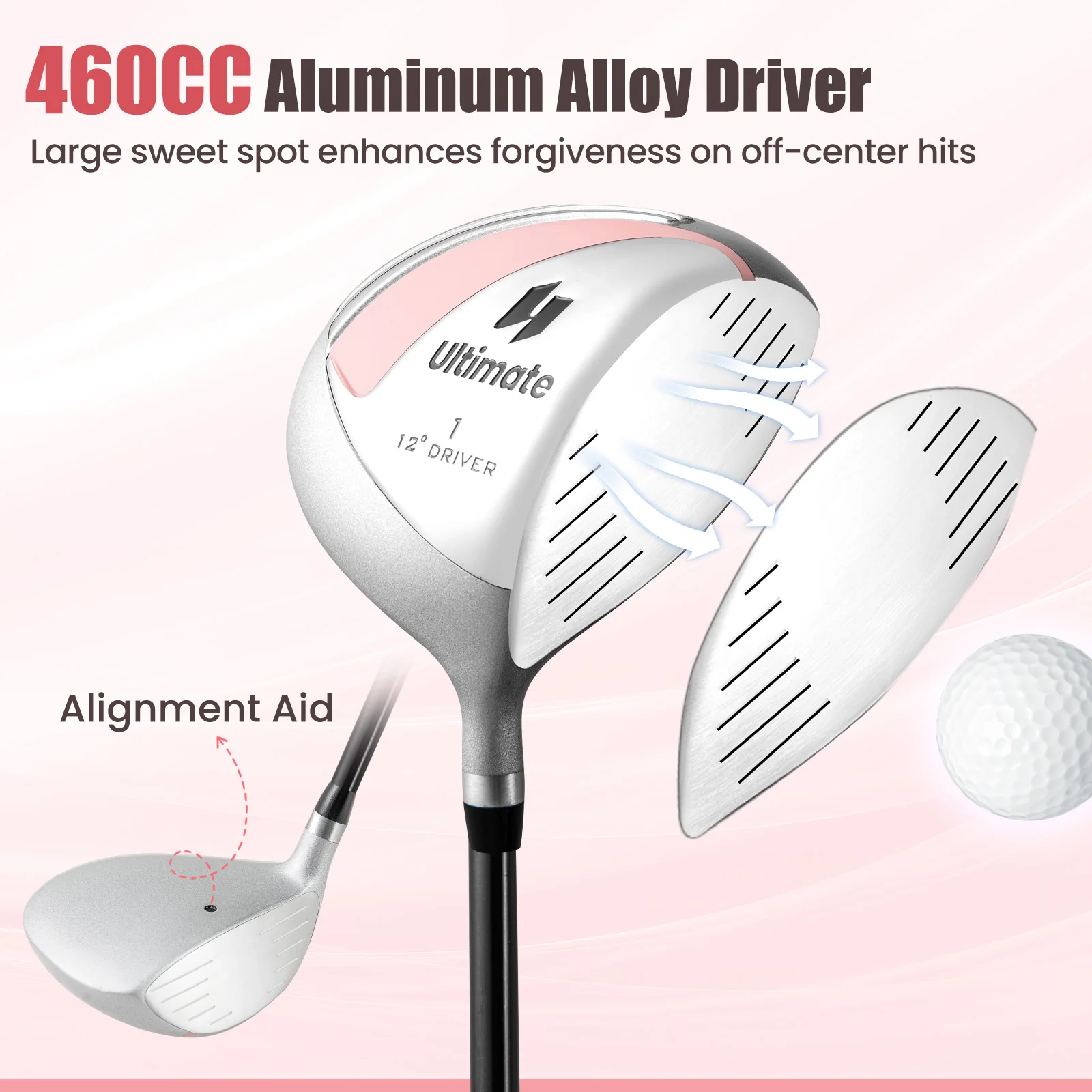 Women's Complete Golf Club Set, 10 Pieces, Alloy Driver, Pink - Image 6