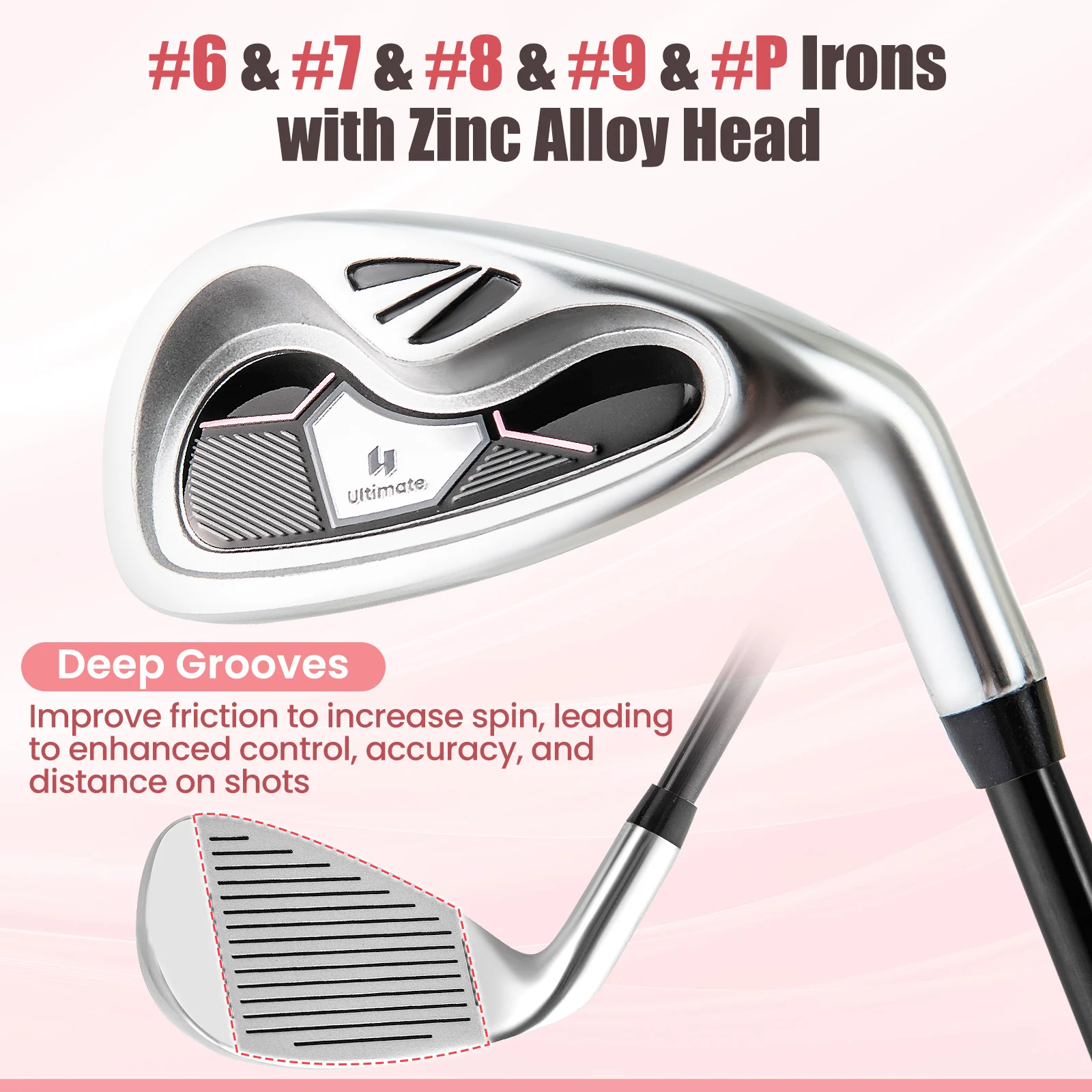 Women's Complete Golf Club Set, 10 Pieces, Alloy Driver, Pink - Image 7
