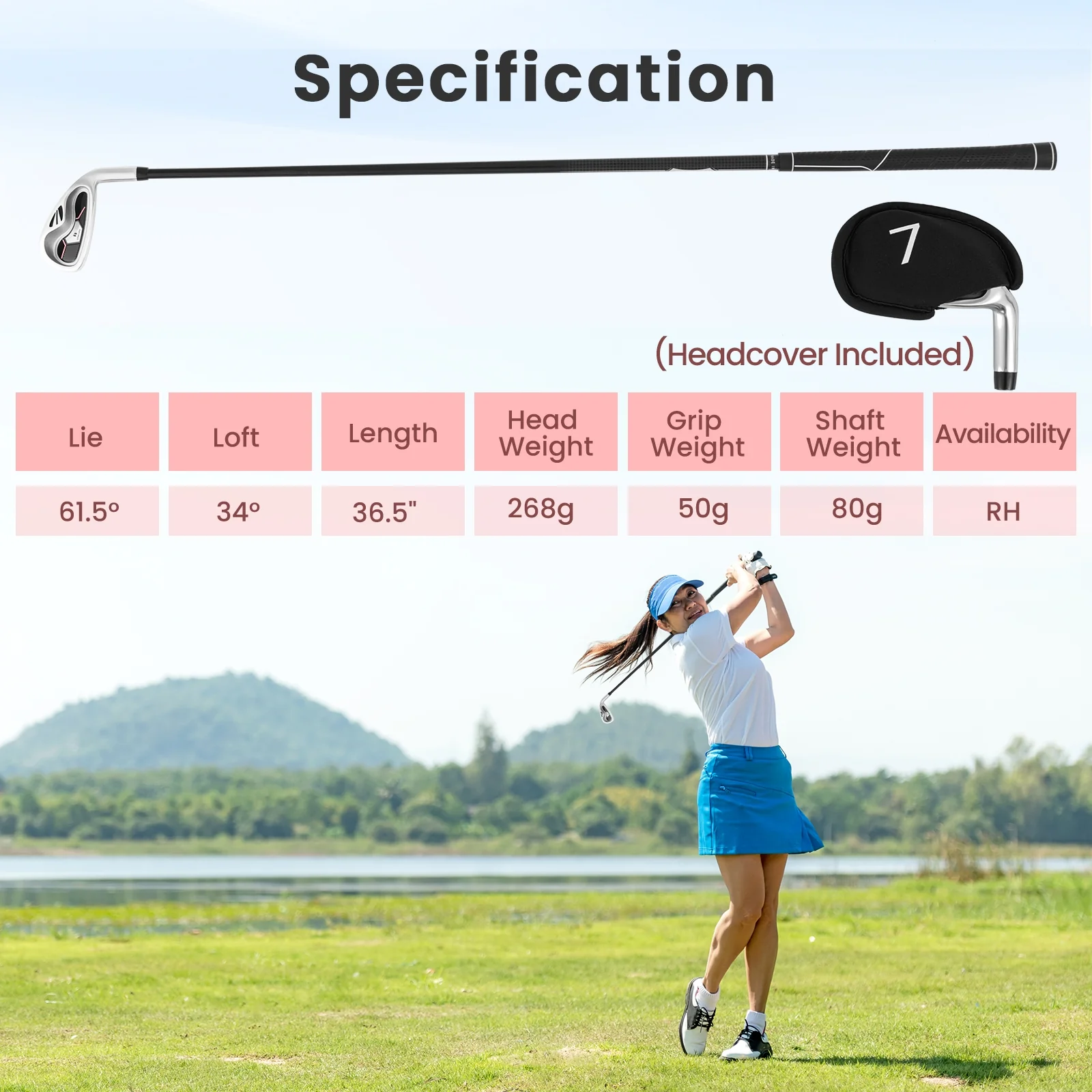 Women's Iron Golf Club, Graphite Shaft, Headcover, Silver - Image 6