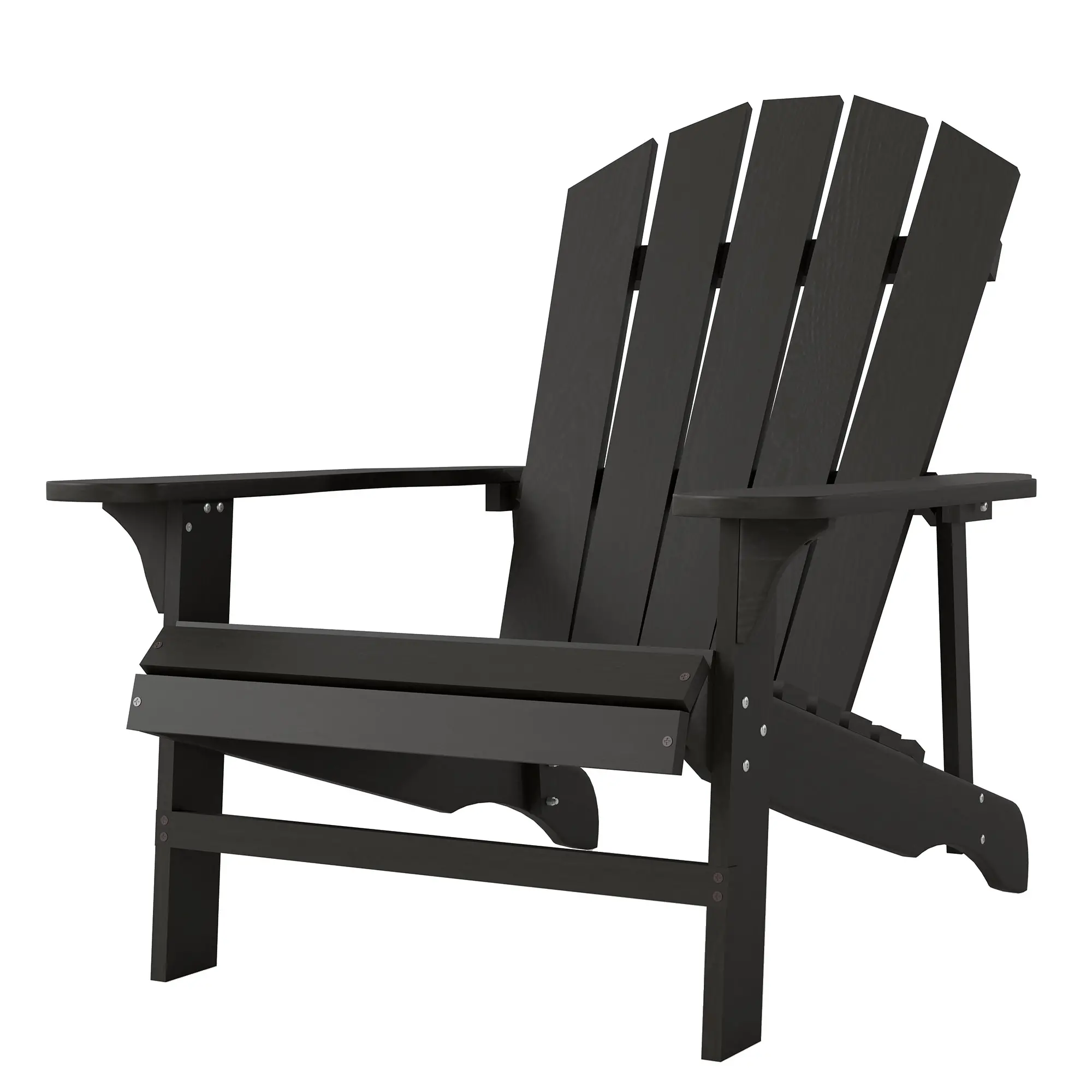 Wood Adirondack Chair, Outdoor Patio Chair, Slatted Design, Black