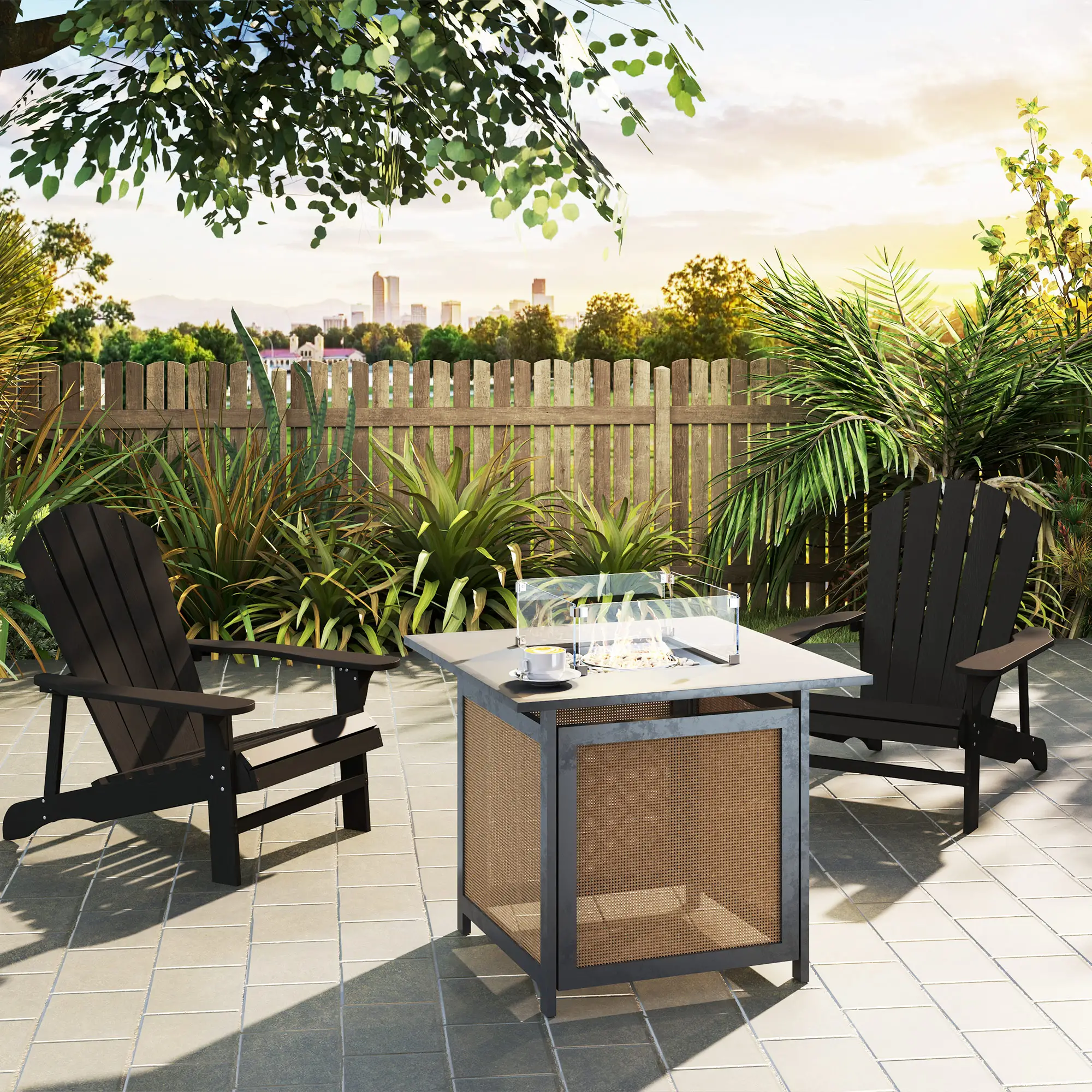Wood Adirondack Chair, Outdoor Patio Chair, Slatted Design, Black - Image 10
