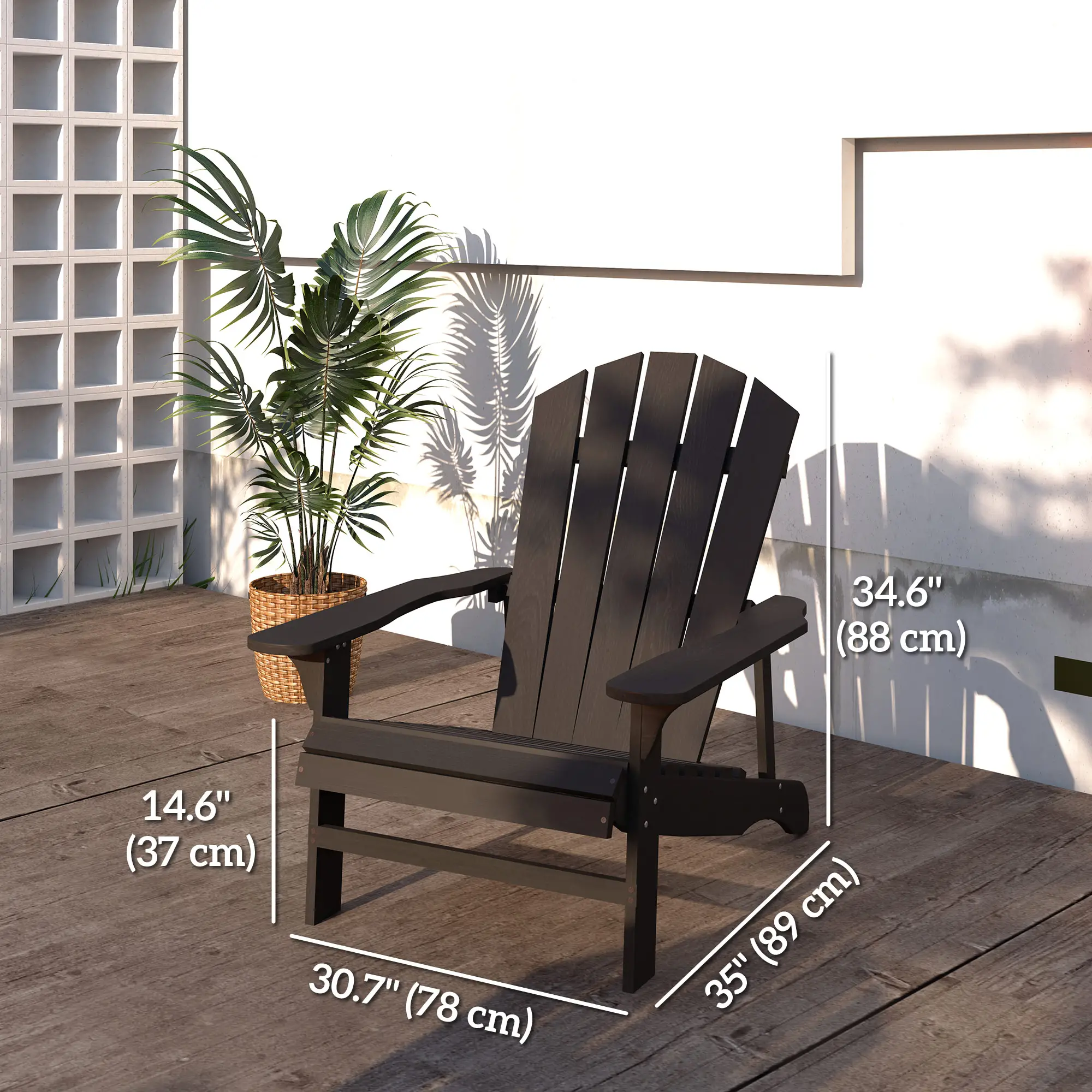 Wood Adirondack Chair, Outdoor Patio Chair, Slatted Design, Black - Image 3
