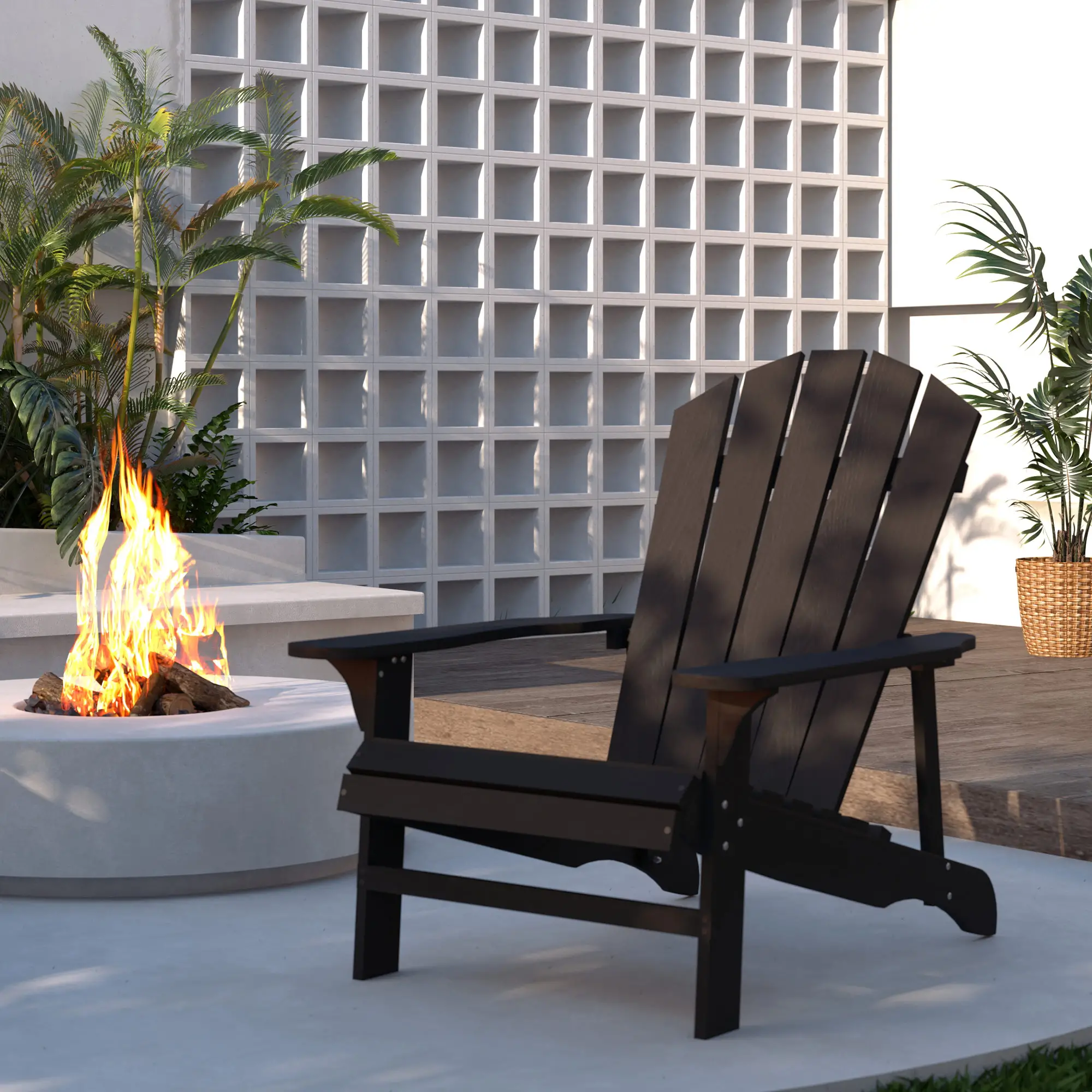 Wood Adirondack Chair, Outdoor Patio Chair, Slatted Design, Black - Image 7