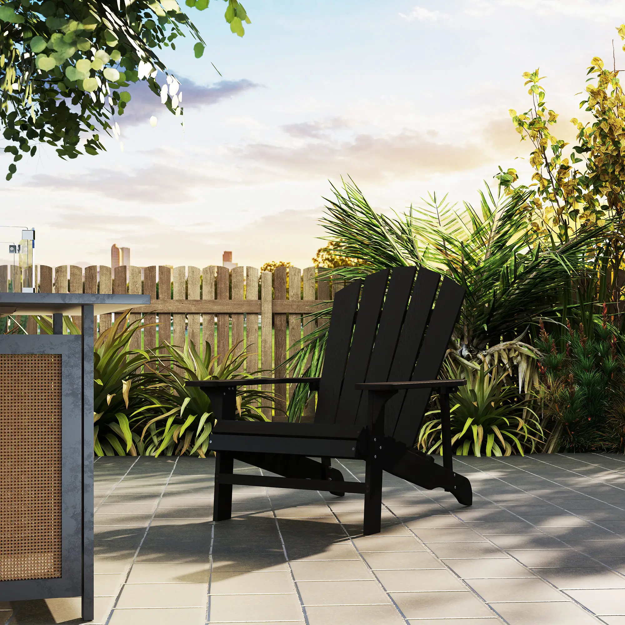 Wood Adirondack Chair, Outdoor Patio Chair, Slatted Design, Black - Image 8