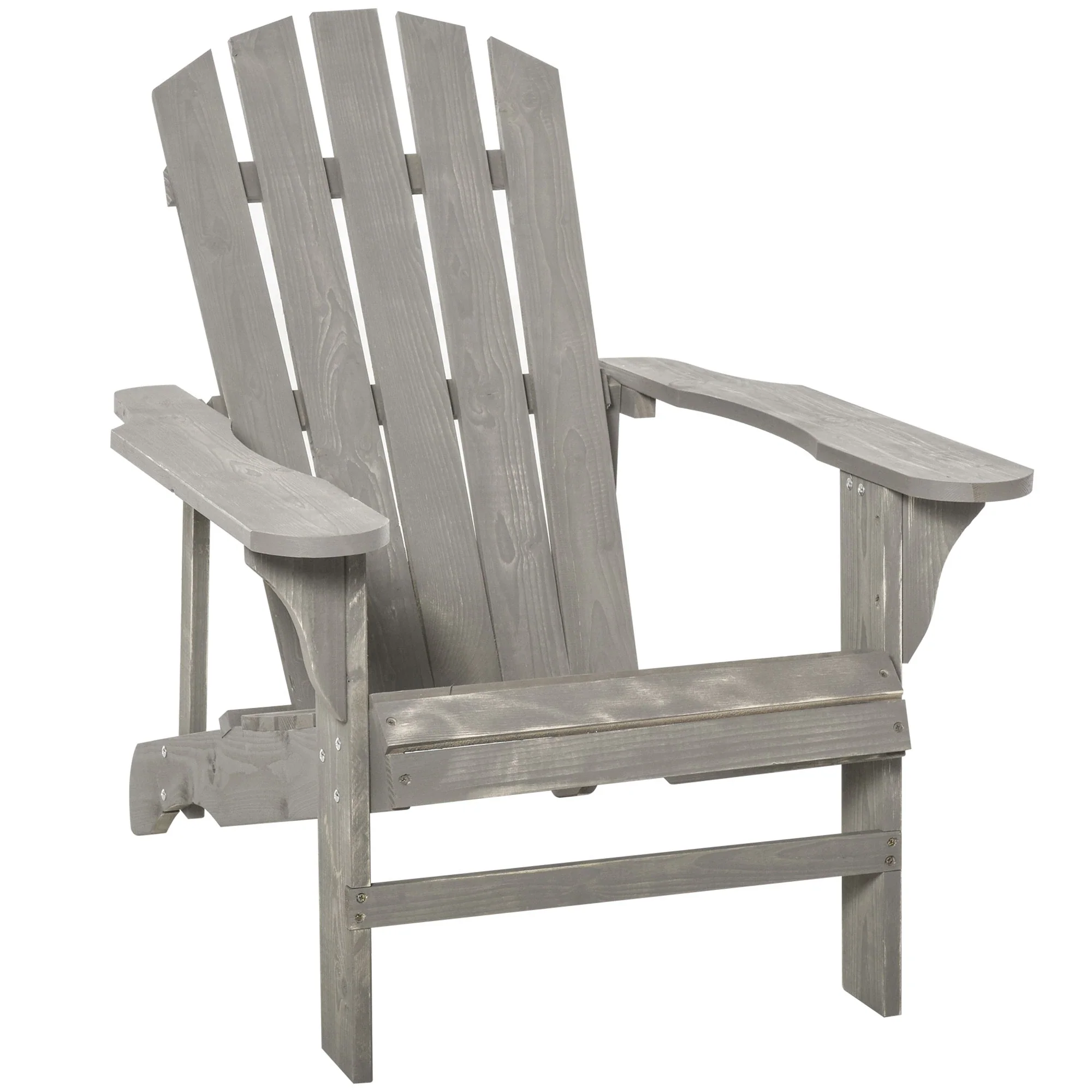 Wood Adirondack Chair, Outdoor Patio Chair, Slatted Design, Light Grey