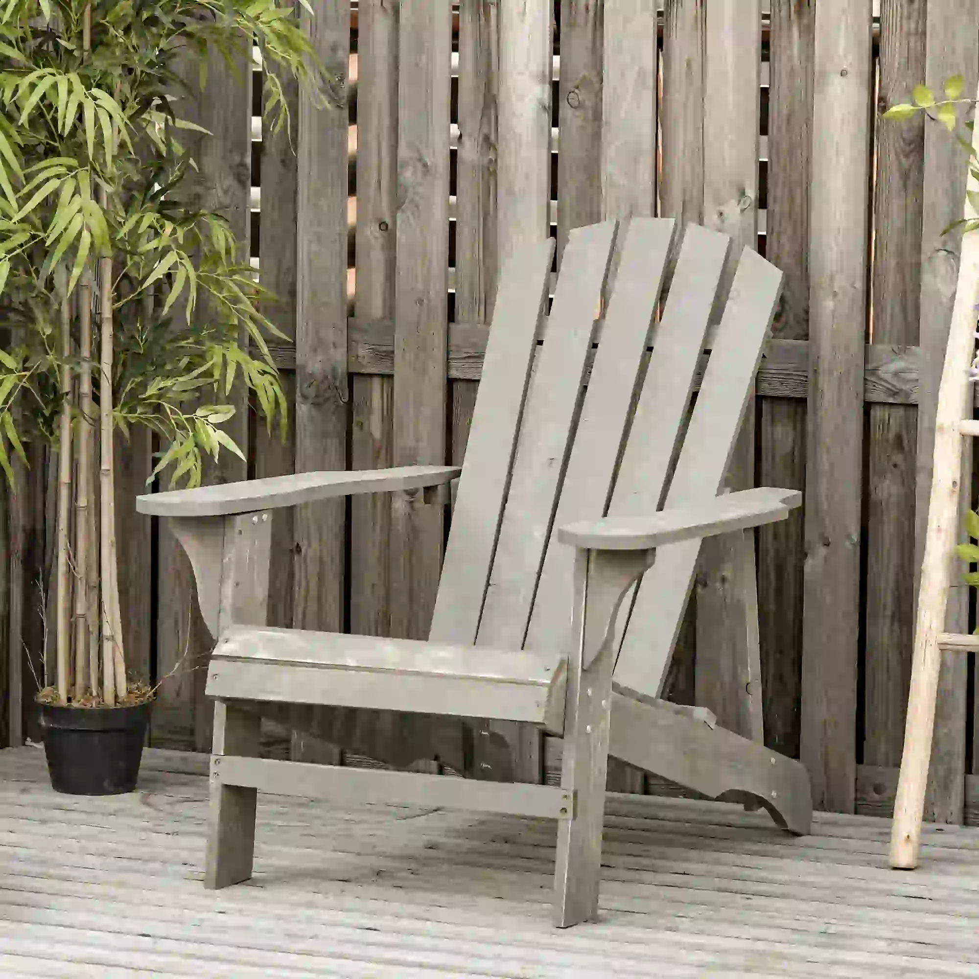 Wood Adirondack Chair, Outdoor Patio Chair, Slatted Design, Light Grey - Image 2