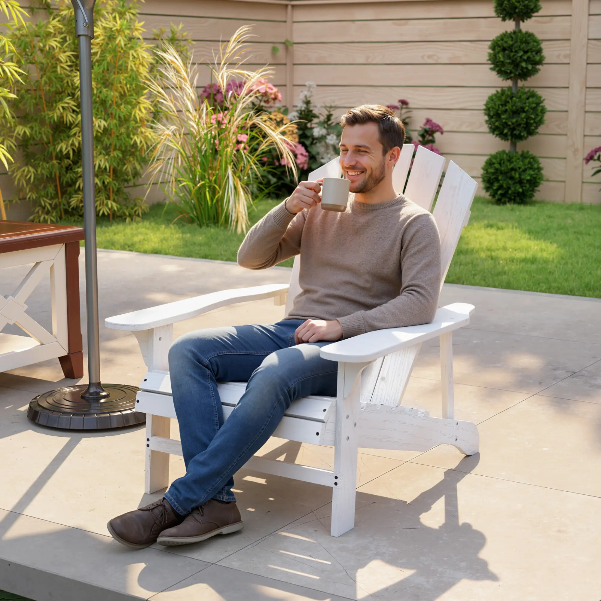 Wood Adirondack Chair, Outdoor Patio Muskoka Chair, White - Image 10