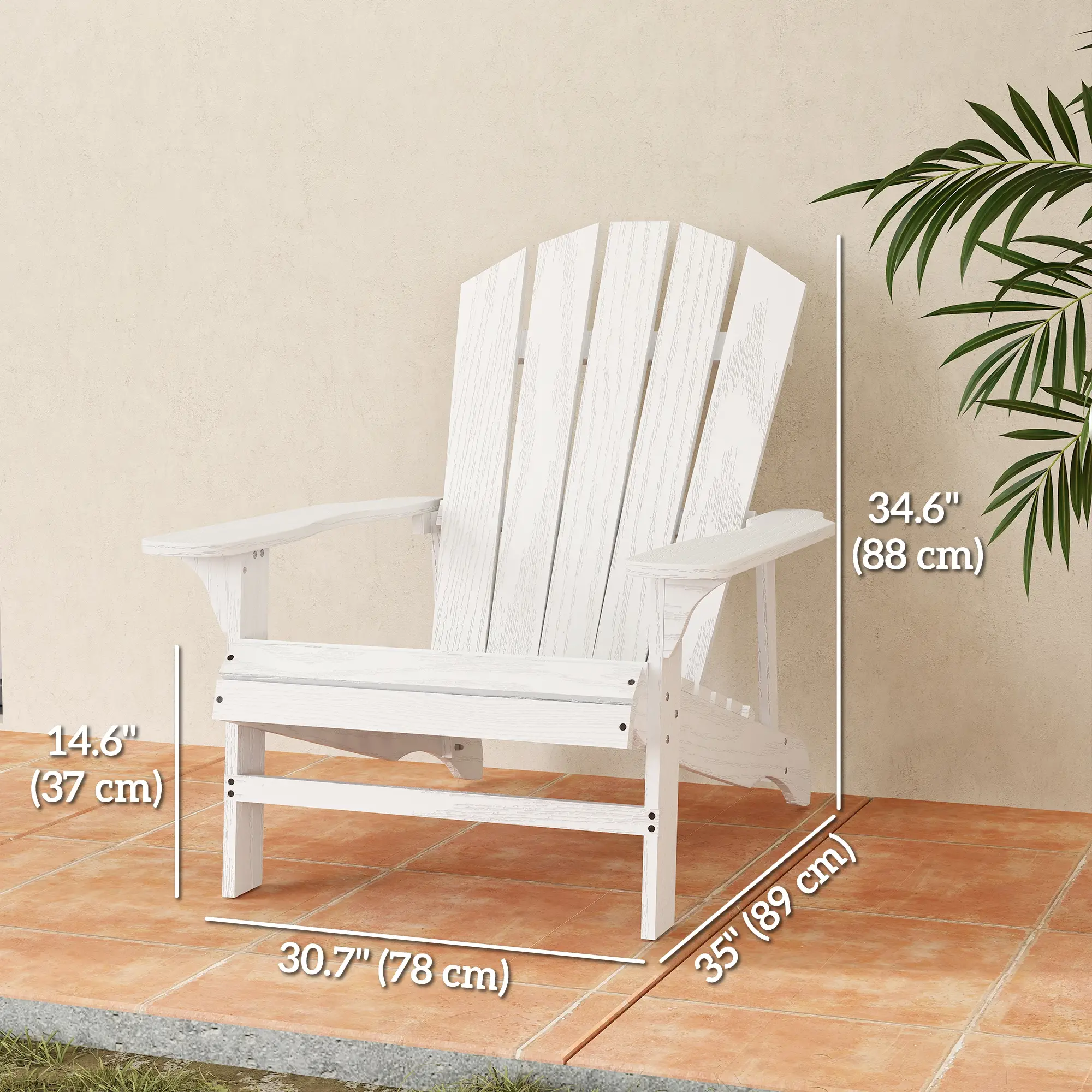 Wood Adirondack Chair, Outdoor Patio Muskoka Chair, White - Image 3