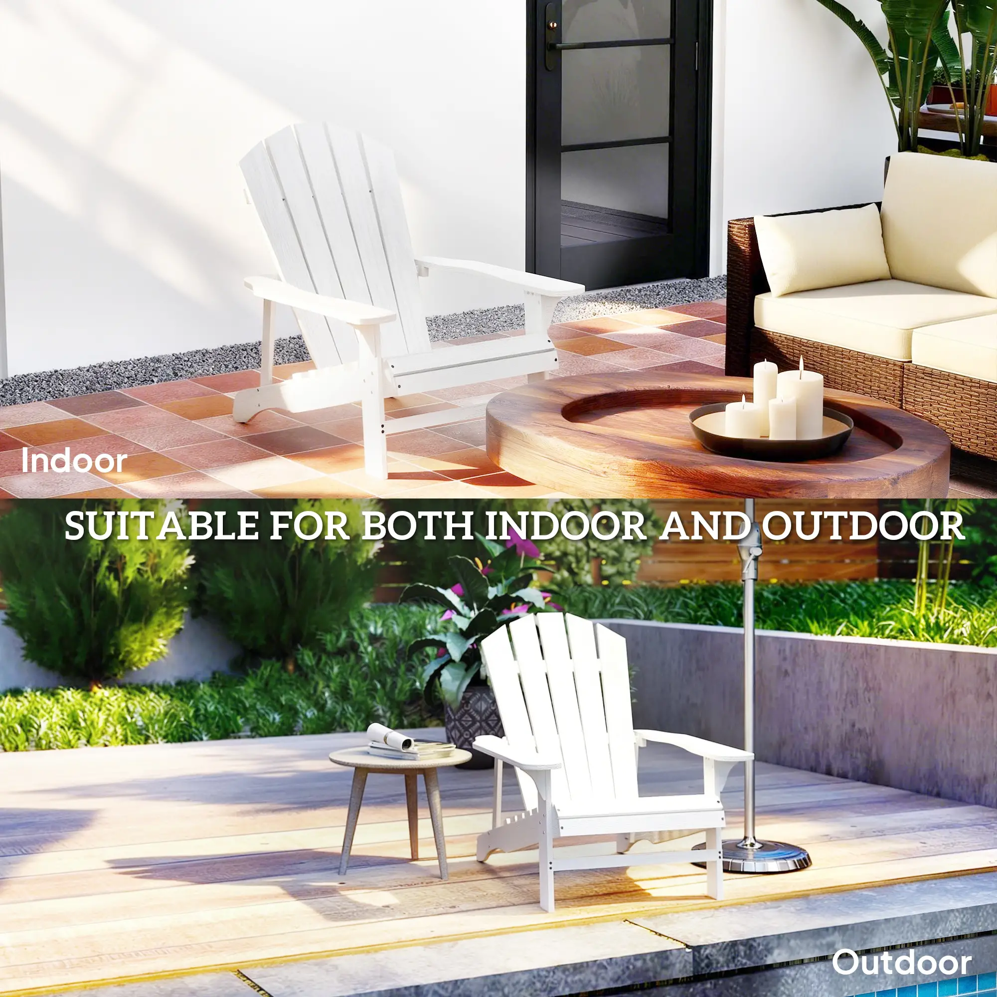 Wood Adirondack Chair, Outdoor Patio Muskoka Chair, White - Image 4
