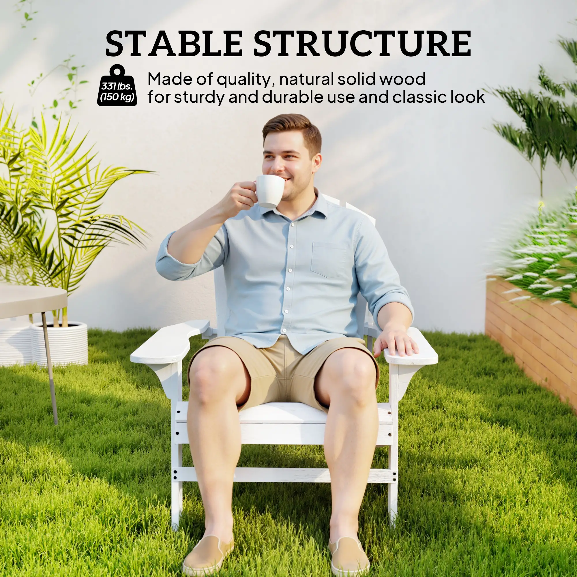 Wood Adirondack Chair, Outdoor Patio Muskoka Chair, White - Image 5