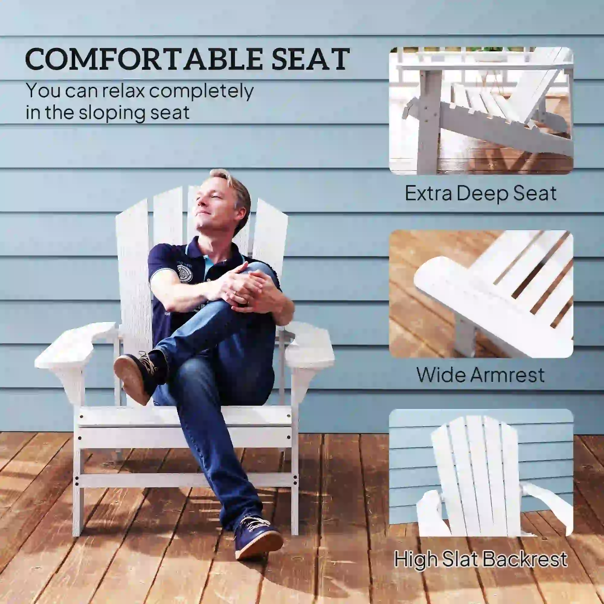 Wood Adirondack Chair, Outdoor Patio Muskoka Chair, White - Image 6
