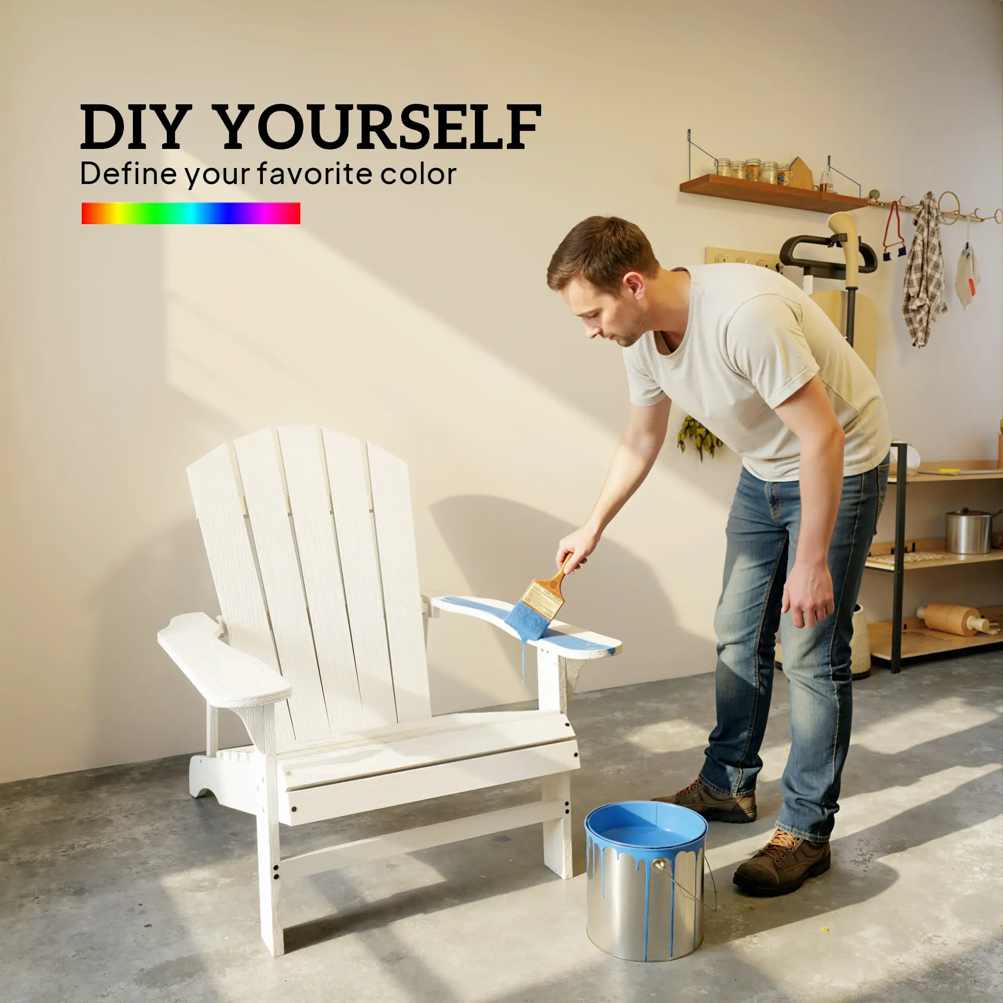 Wood Adirondack Chair, Outdoor Patio Muskoka Chair, White - Image 7