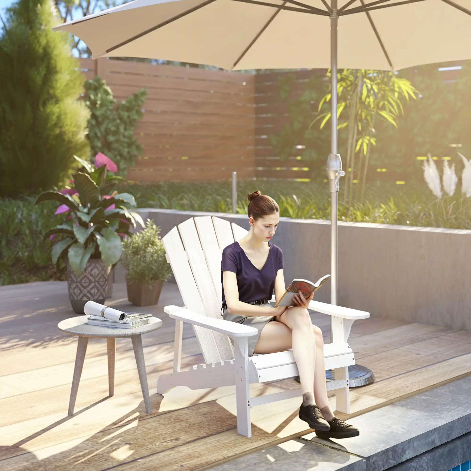 Wood Adirondack Chair, Outdoor Patio Muskoka Chair, White - Image 9