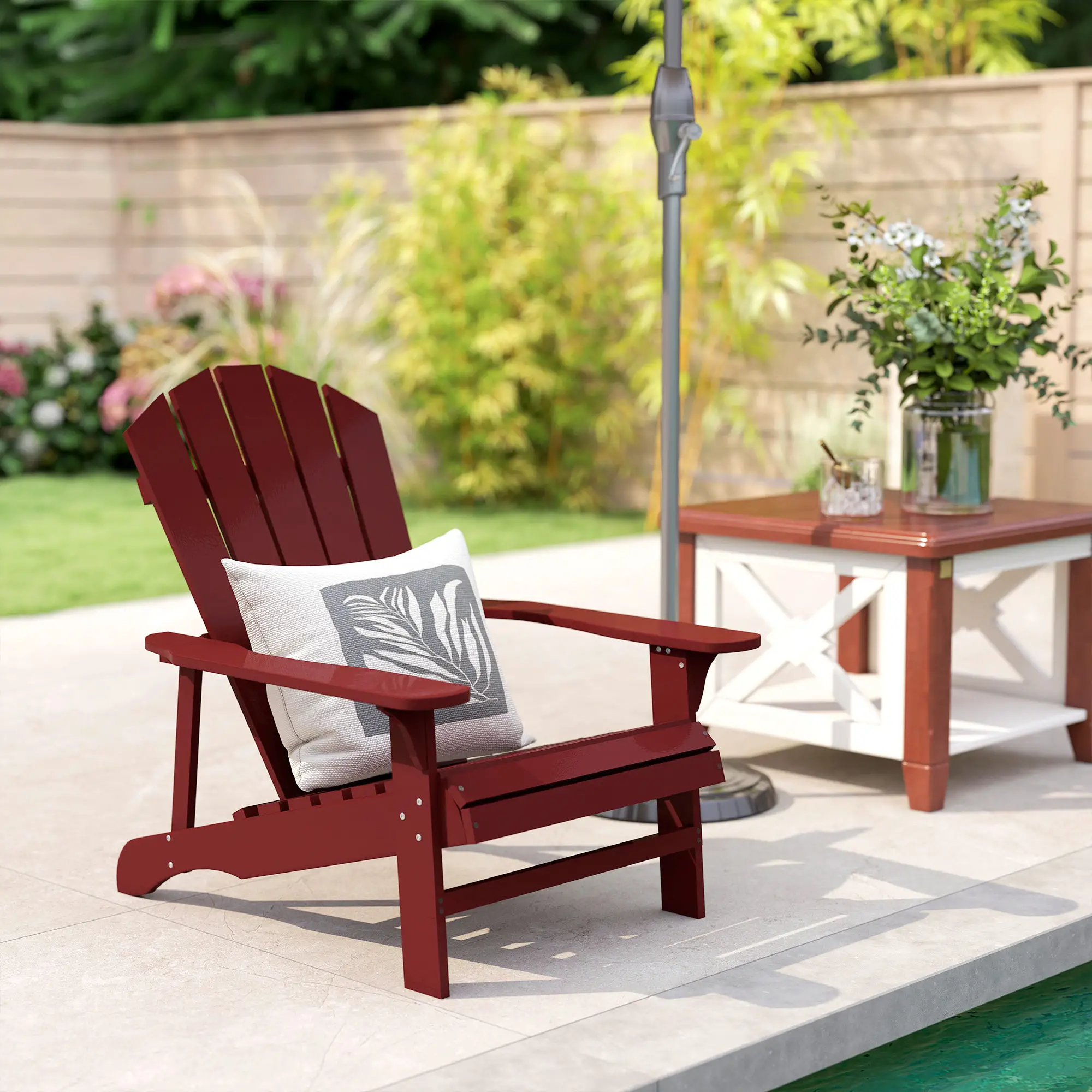 Wood Adirondack Chair, Outdoor Patio, Slatted Design, Red - Image 8