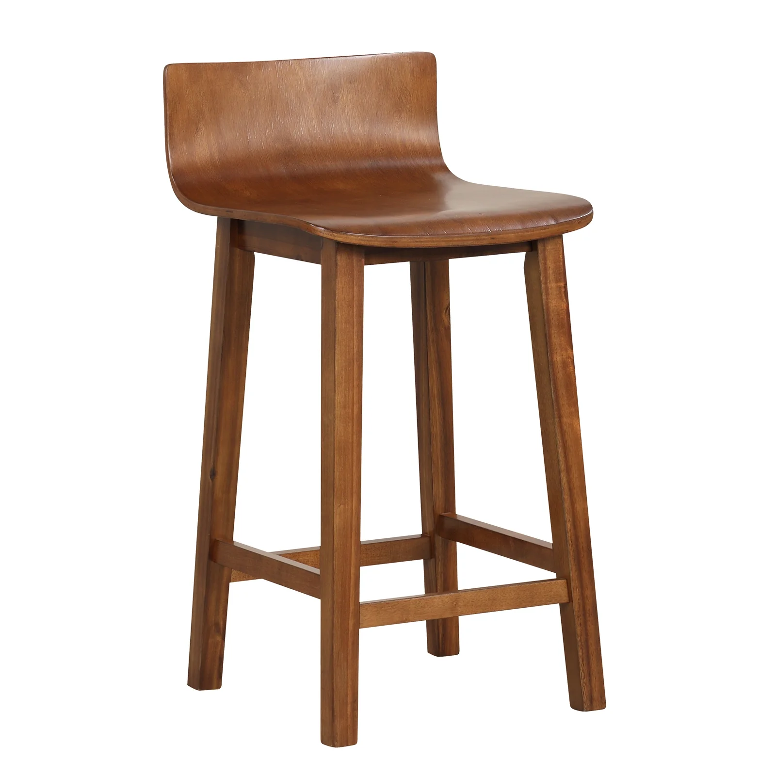 Wood Bar Stools Set Of 2, Solid Back And Seat, Brown - Image 5
