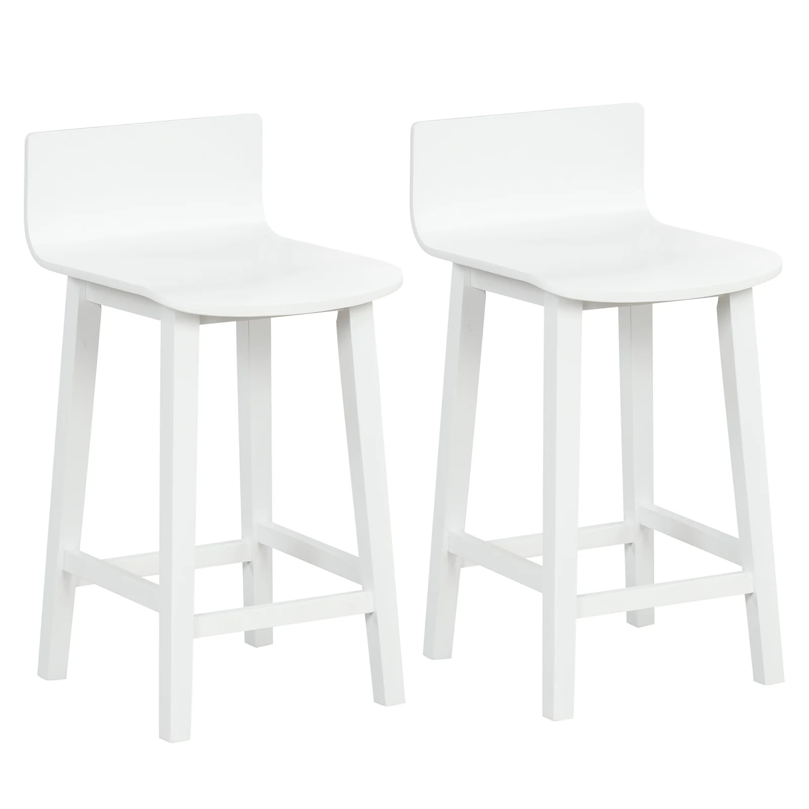 Wood Bar Stools, Set of 2, Solid Back and Seat, White - Image 4