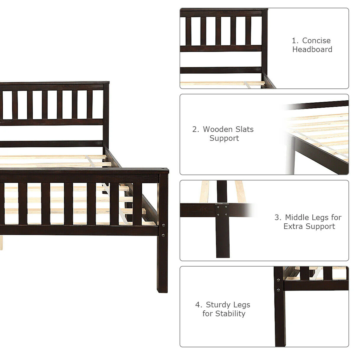 Wood Bed Frame With Headboard And Footboard, Black - Image 10