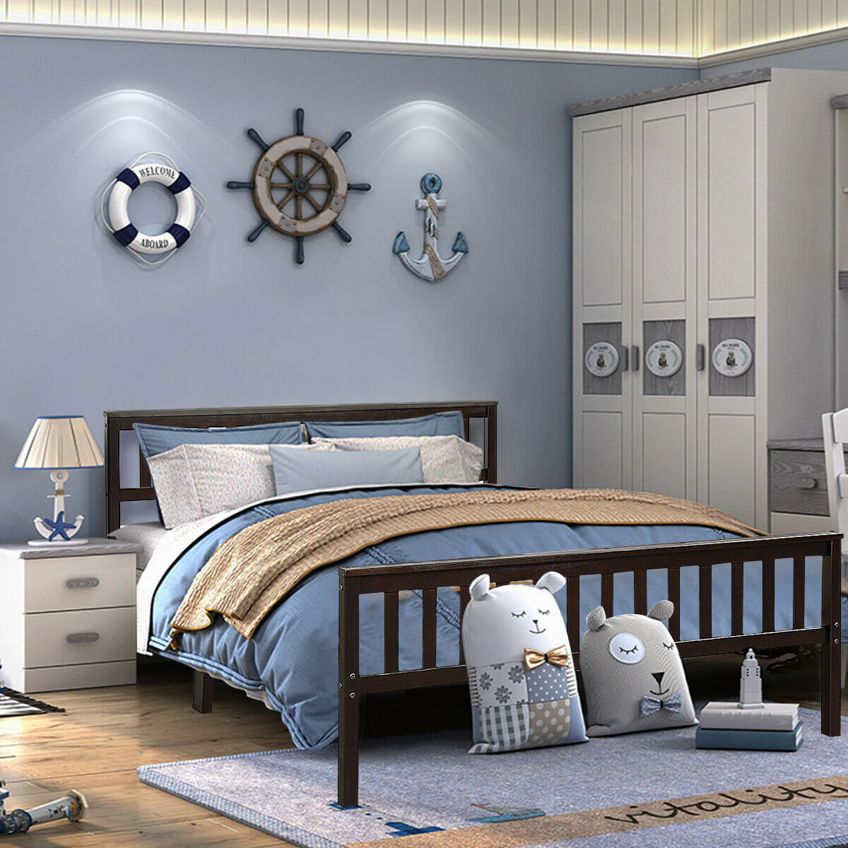 Wood Bed Frame With Headboard And Footboard, Black - Image 2