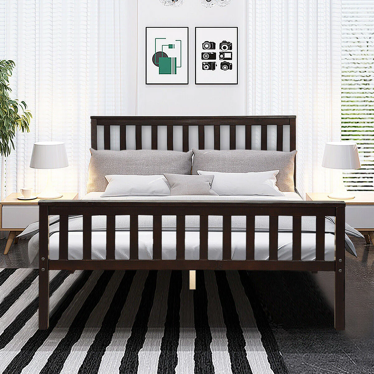 Wood Bed Frame With Headboard And Footboard, Black - Image 3