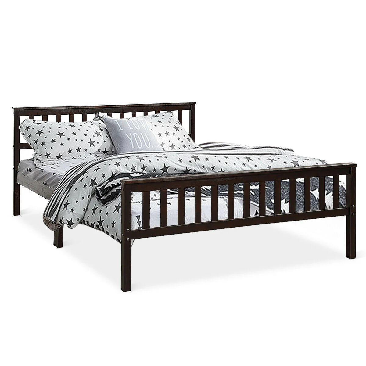 Wood Bed Frame With Headboard And Footboard, Black - Image 5