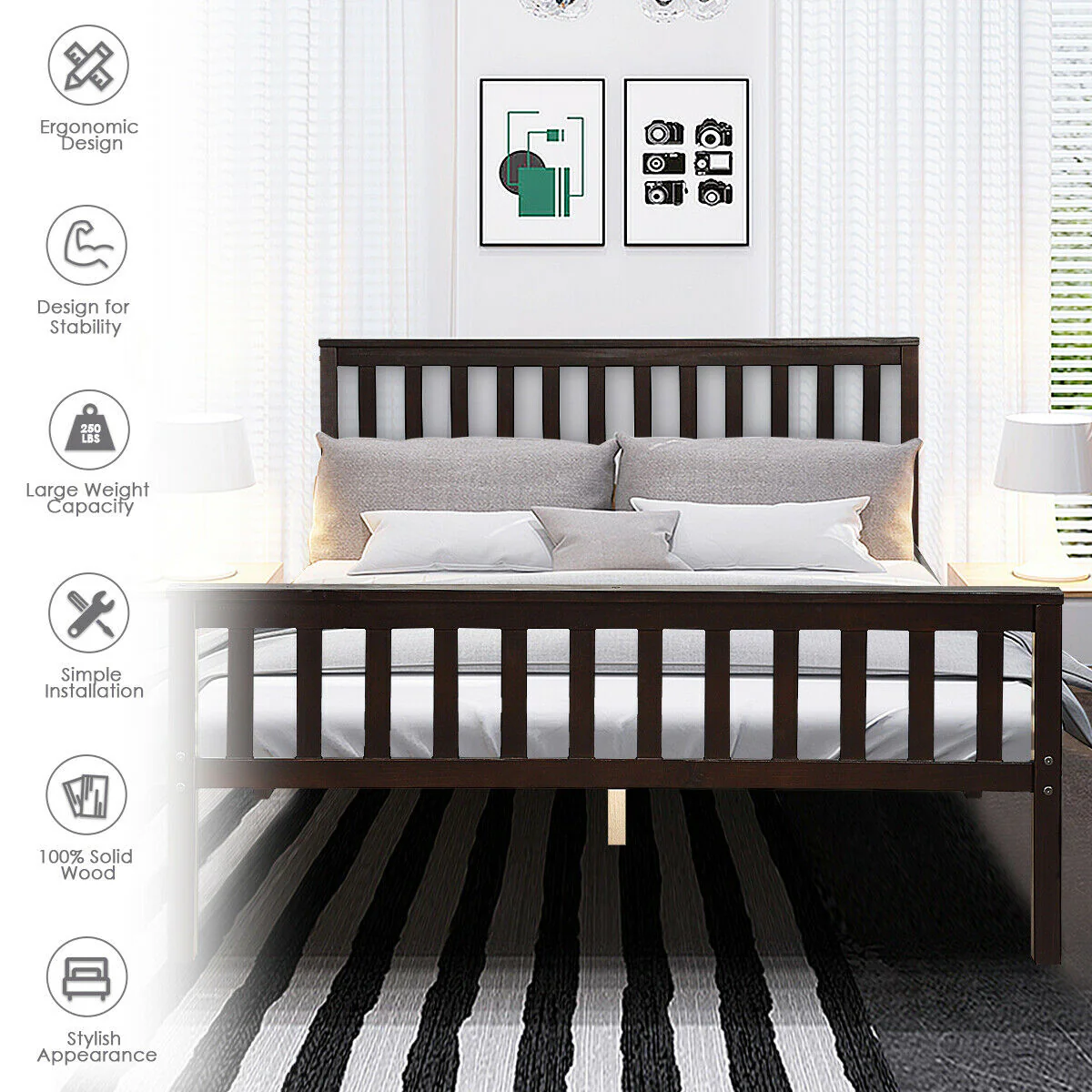 Wood Bed Frame With Headboard And Footboard, Black - Image 9