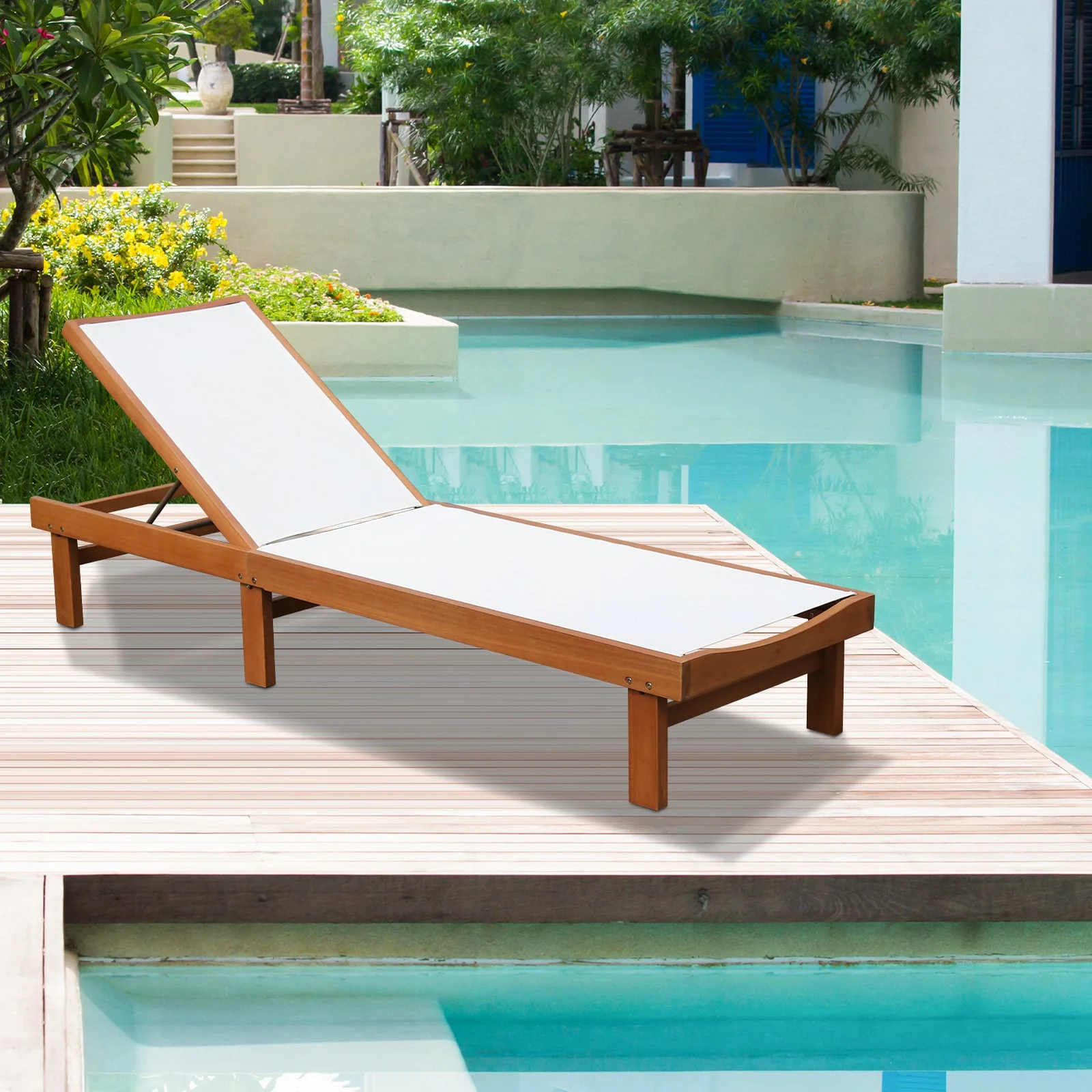 Wood Chaise Lounge Chair, 5-Position Adjustable Back - Image 2