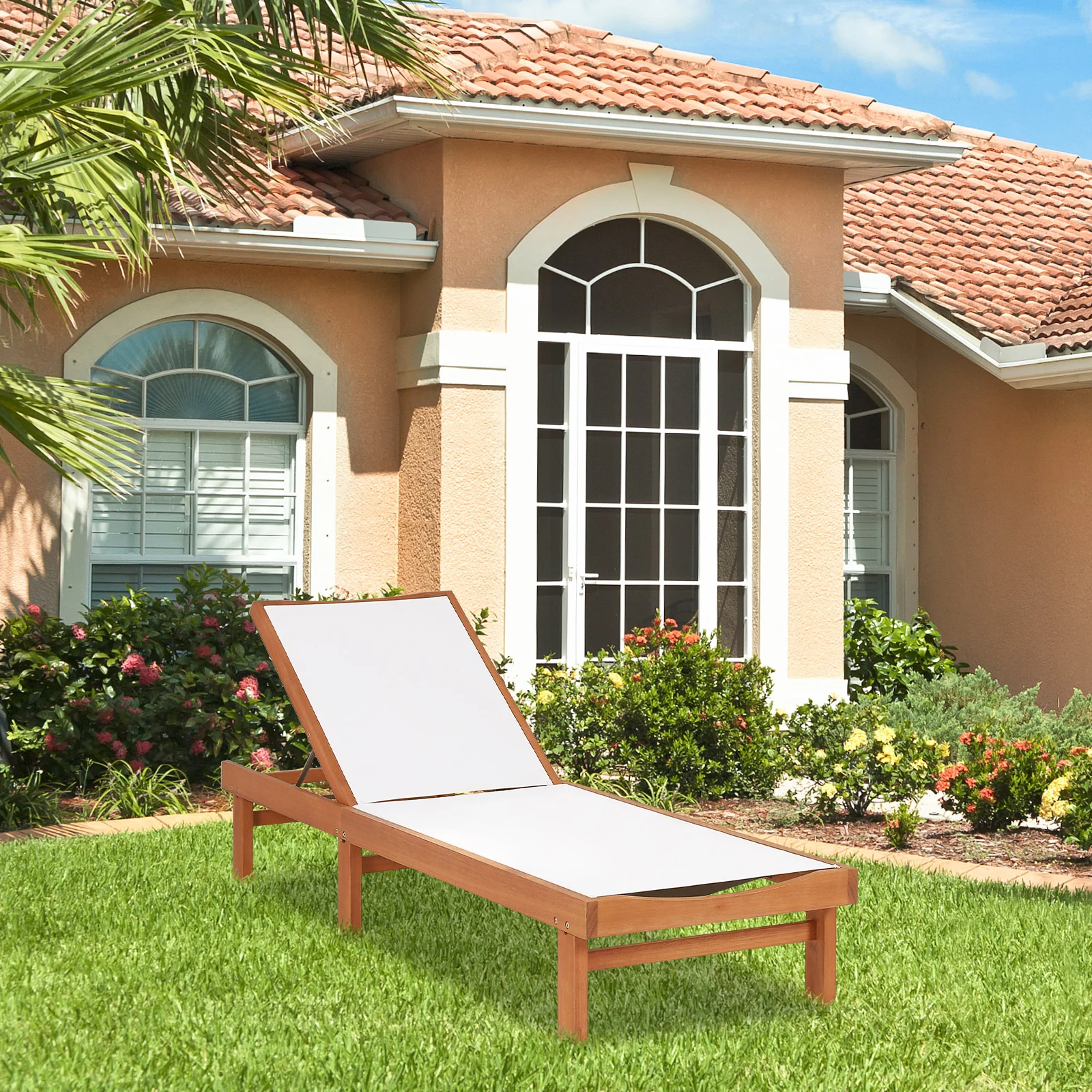 Wood Chaise Lounge Chair, 5-Position Adjustable Back - Image 3