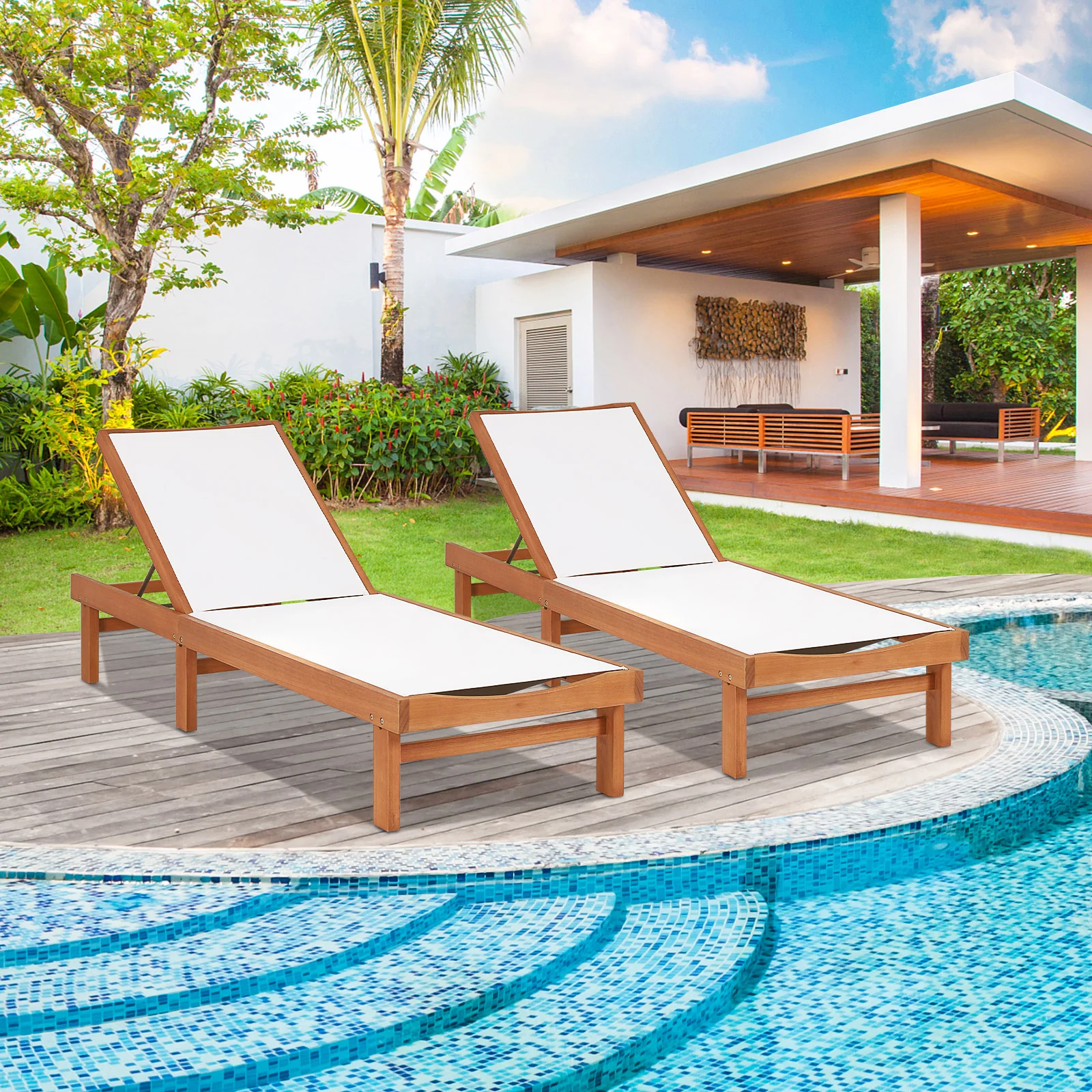 Wood Chaise Lounge Chair, 5-Position Adjustable Back - Image 6
