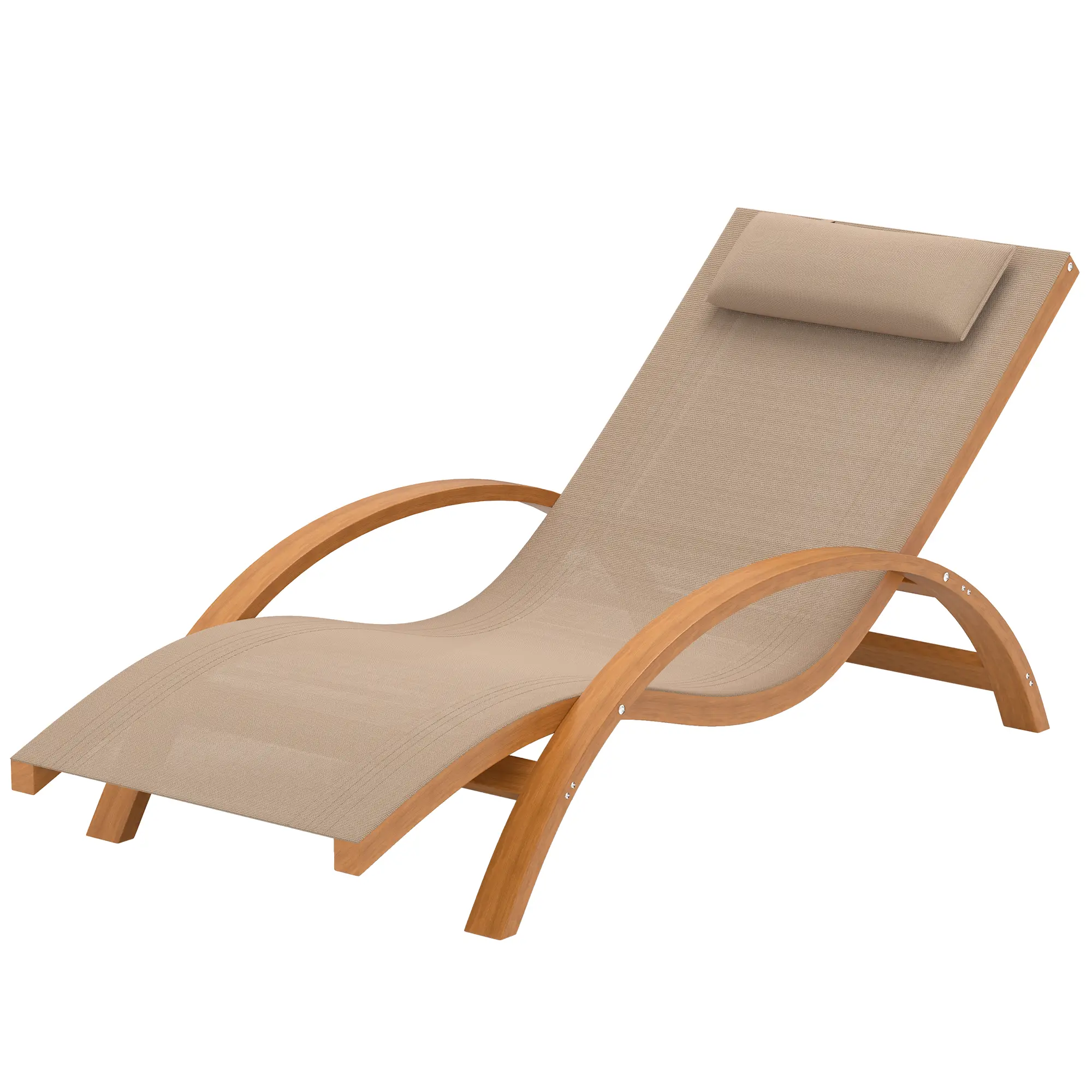 Wood Chaise Lounge Chair, Recliner, Outdoor Patio, Teak, Light Khaki