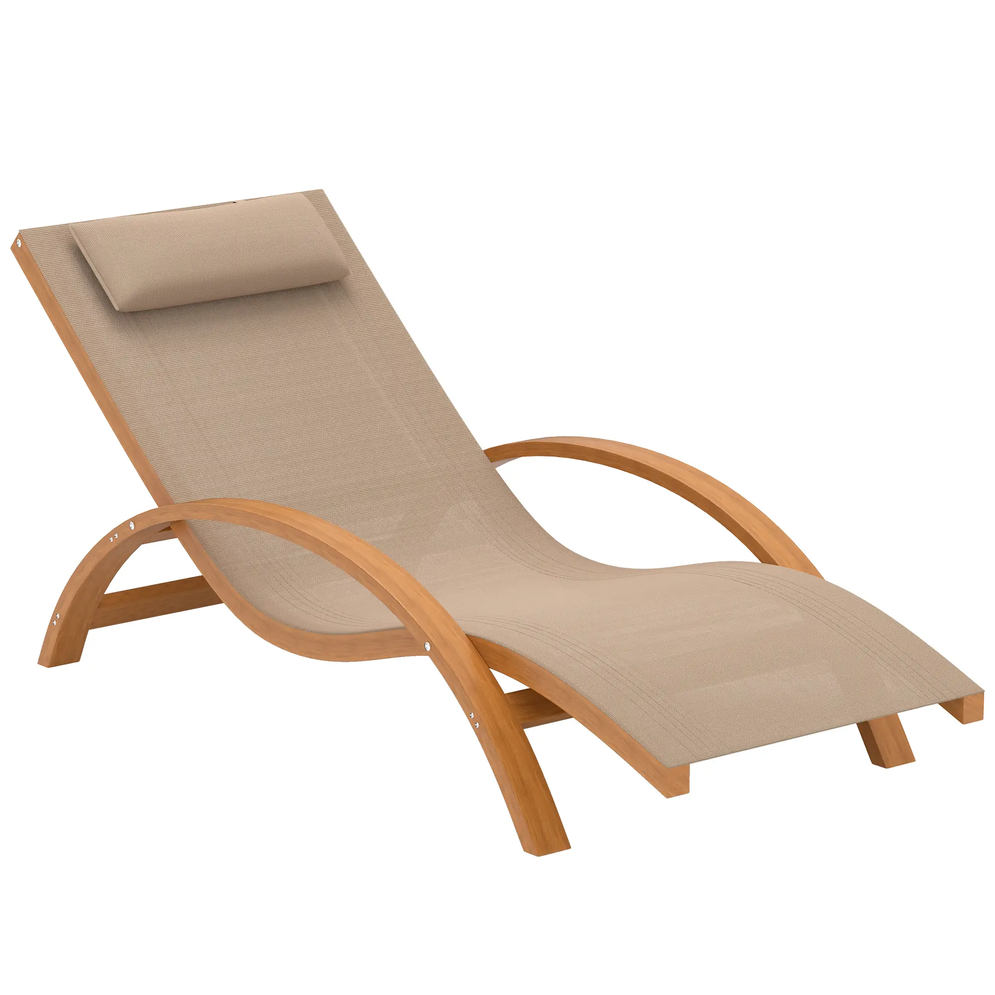 Wood Chaise Lounge Chair, Recliner, Outdoor Patio, Teak, Light Khaki - Image 11