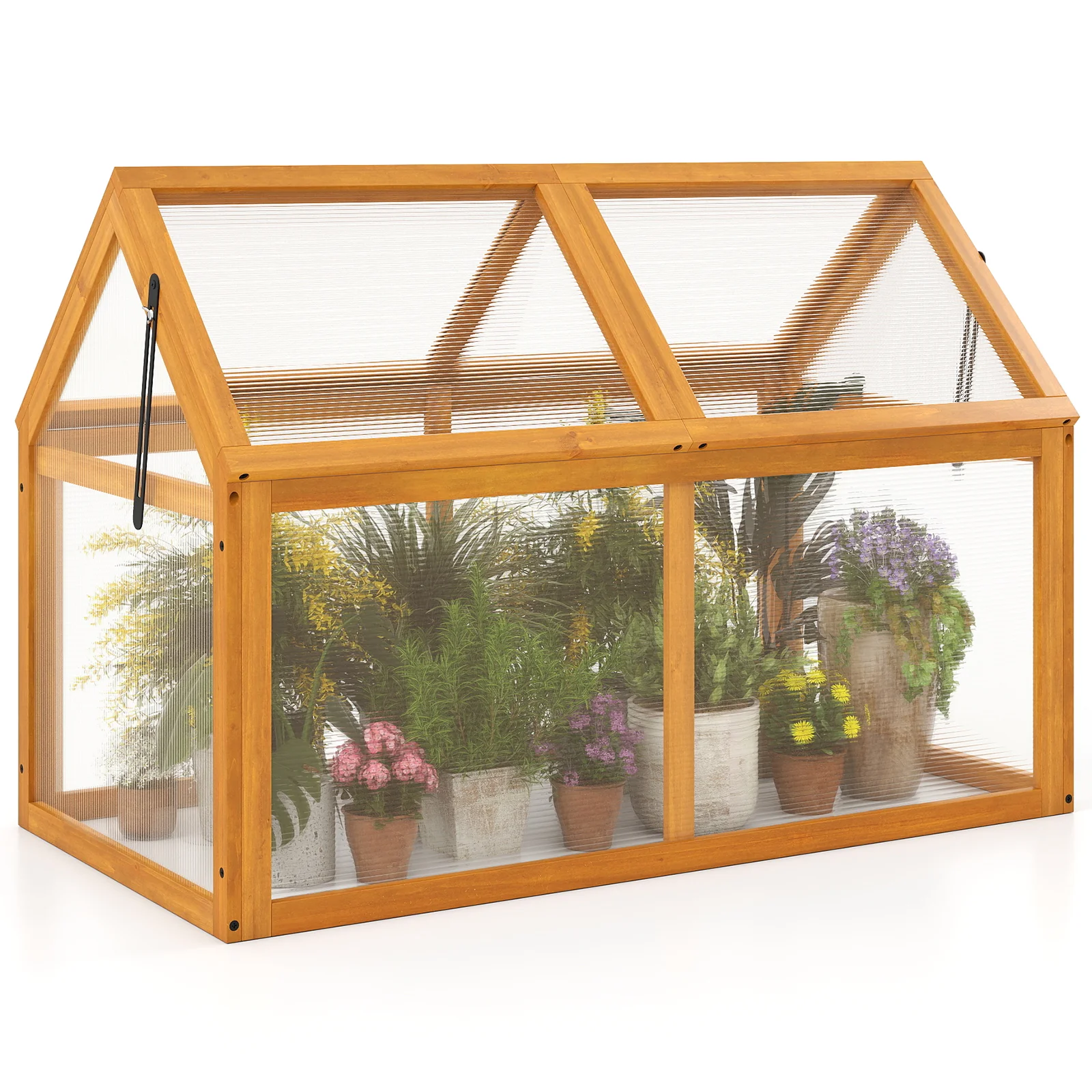 Wood Cold Frame Greenhouse Raised Flower Planter Protection with Adjustable Roof, Orange - Image 4