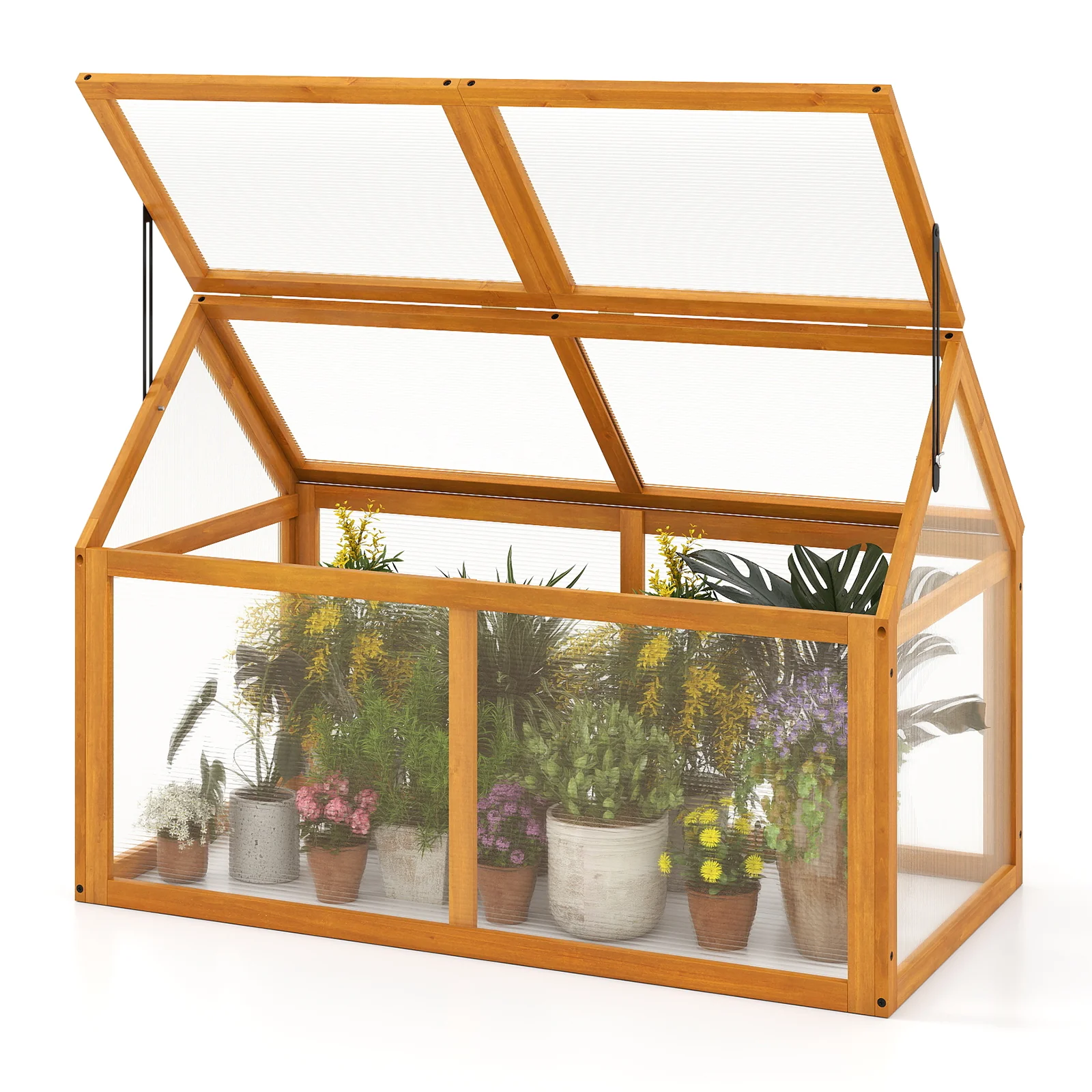 Wood Cold Frame Greenhouse Raised Flower Planter Protection with Adjustable Roof, Orange - Image 5