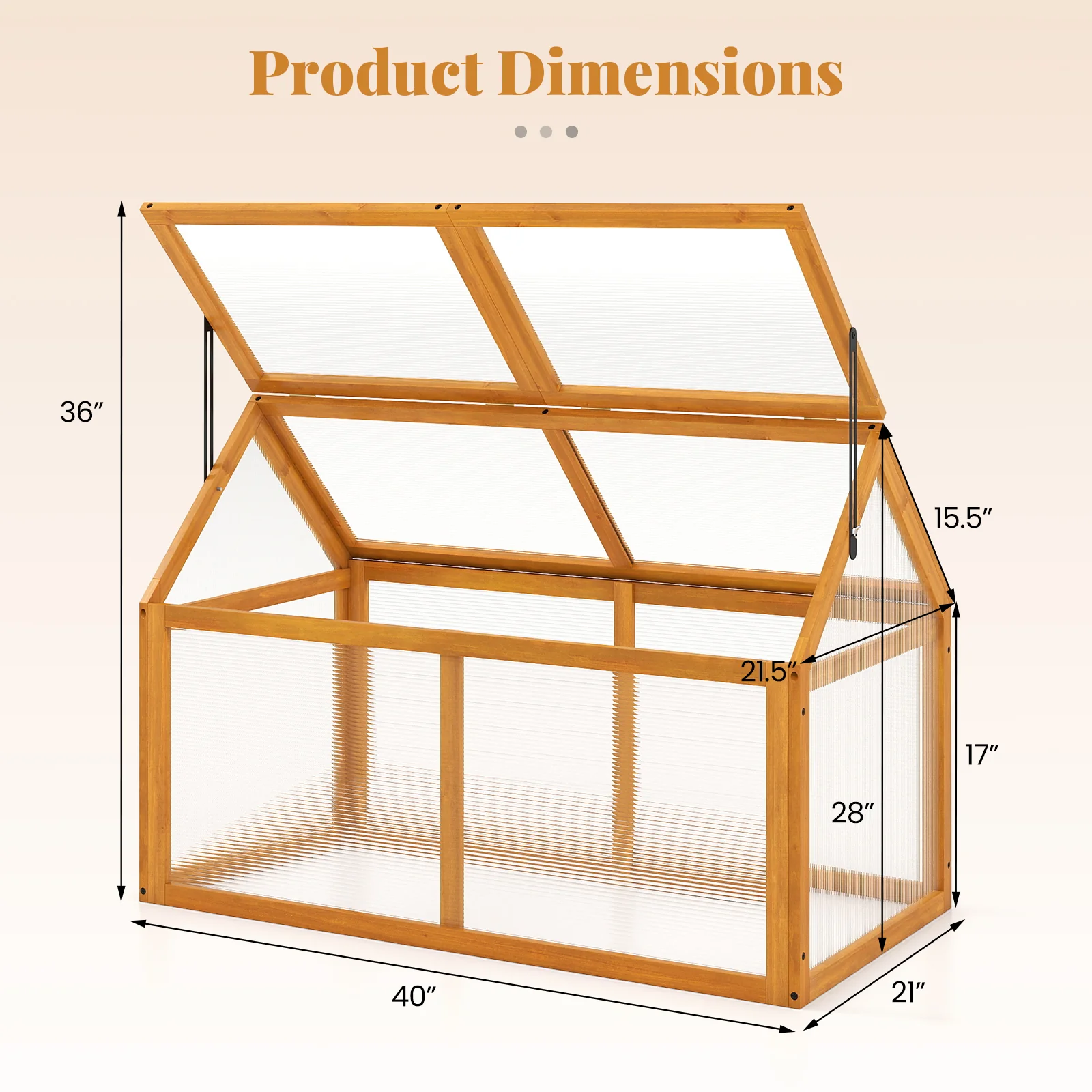 Wood Cold Frame Greenhouse Raised Flower Planter Protection with Adjustable Roof, Orange - Image 6