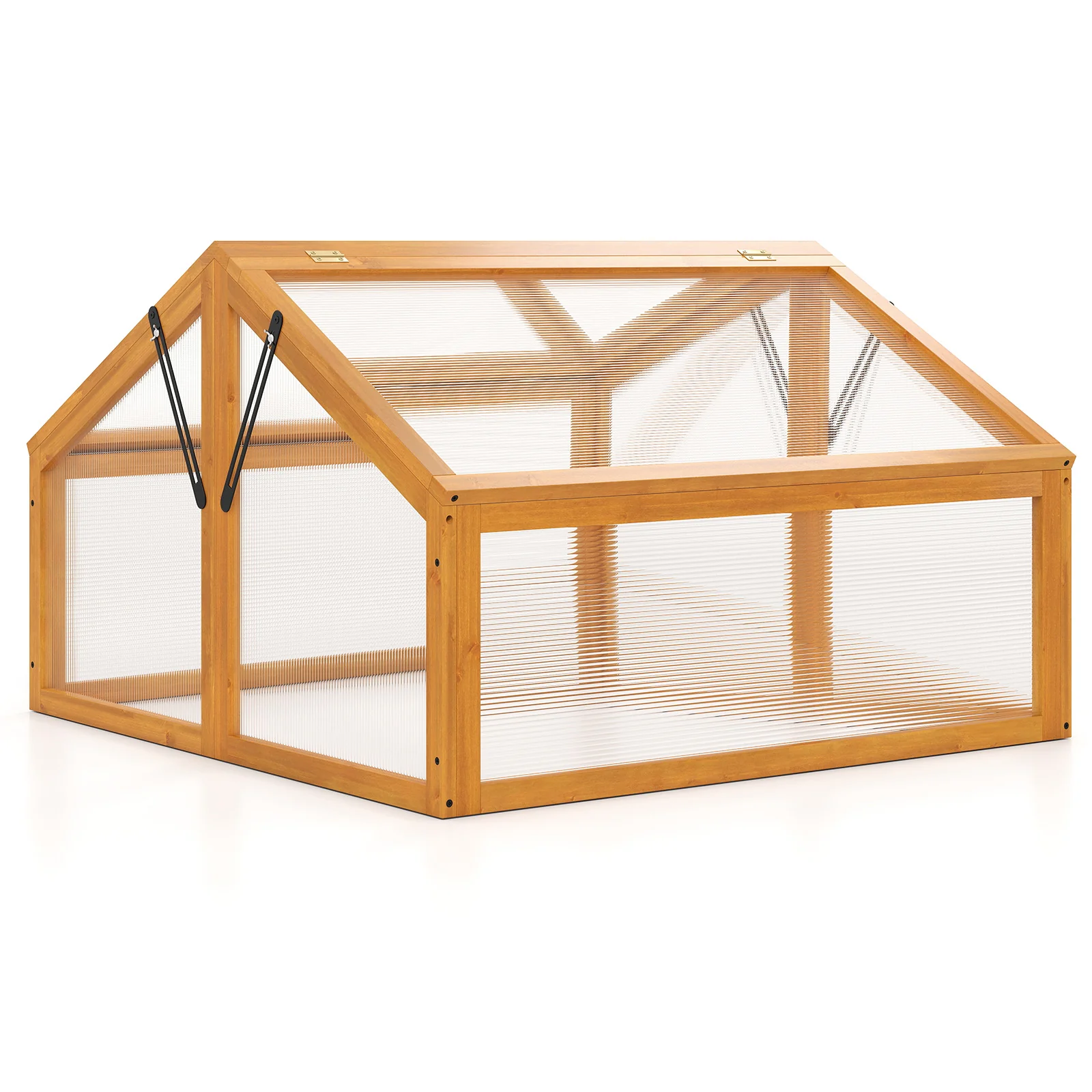 Wood Cold Frame Greenhouse Raised Flower Planter Protection with Transparent Openable Roof, Orange - Image 4