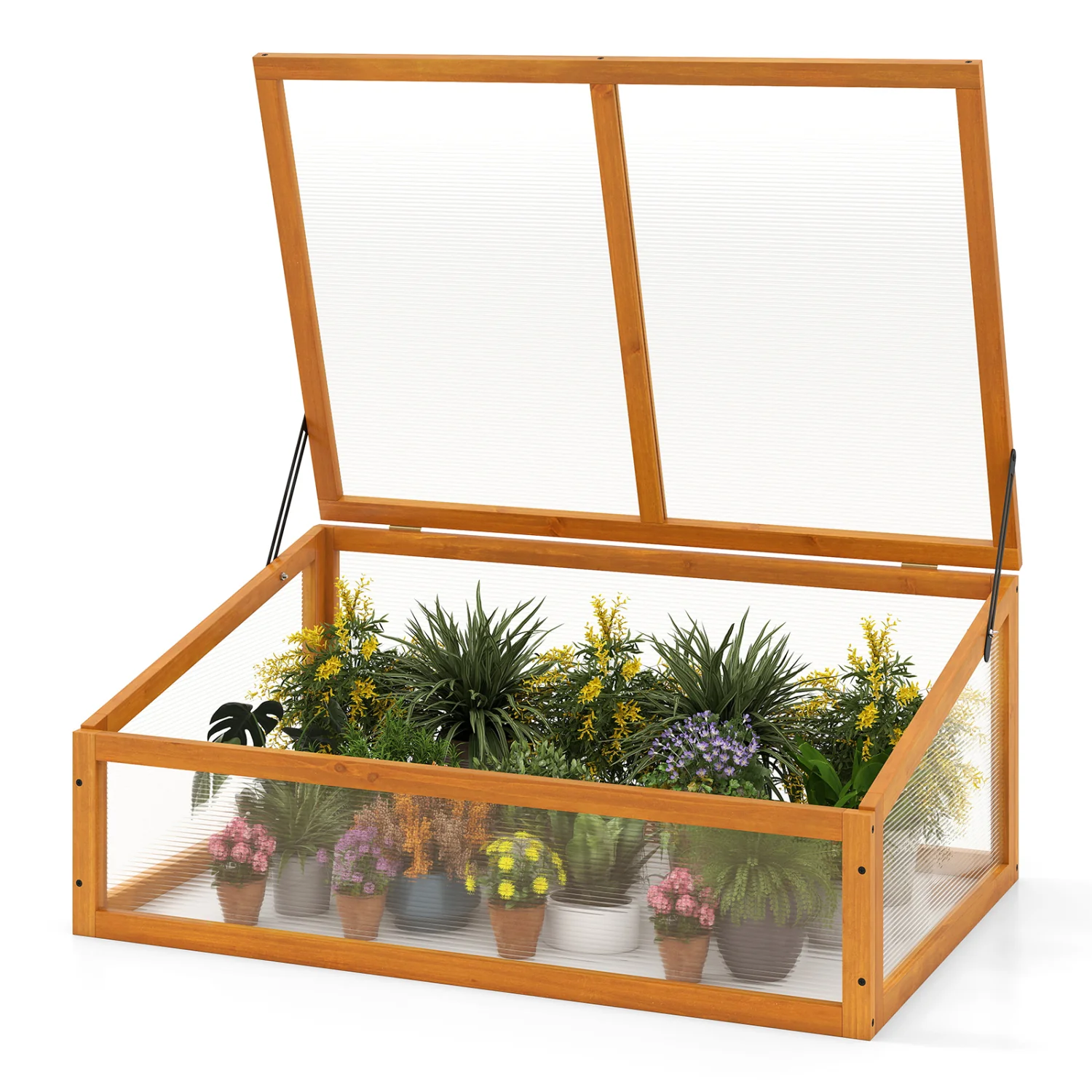 Wood Cold Frame Greenhouse Raised Planter Bed, Orange