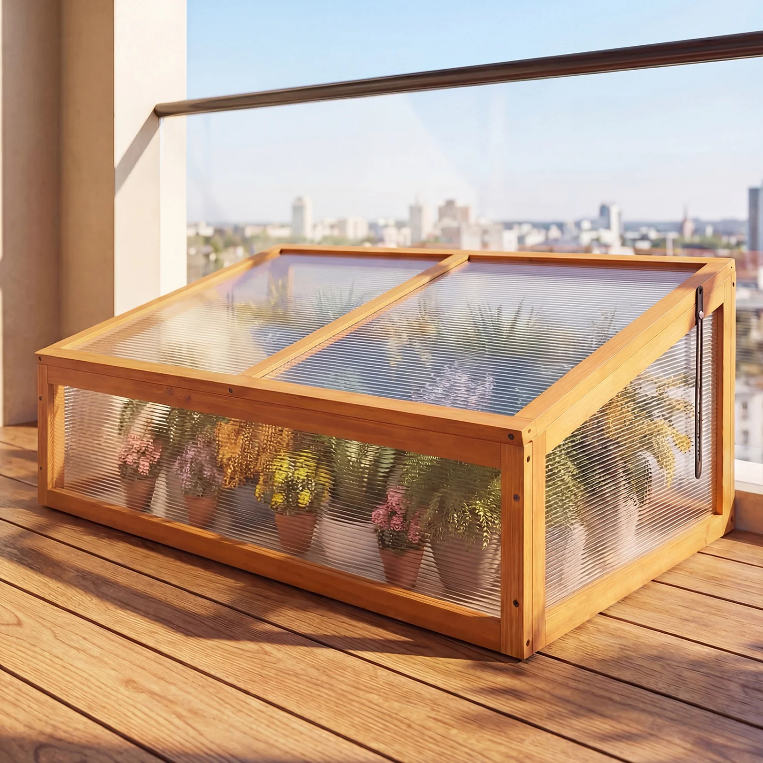 Wood Cold Frame Greenhouse Raised Planter Bed, Orange - Image 2