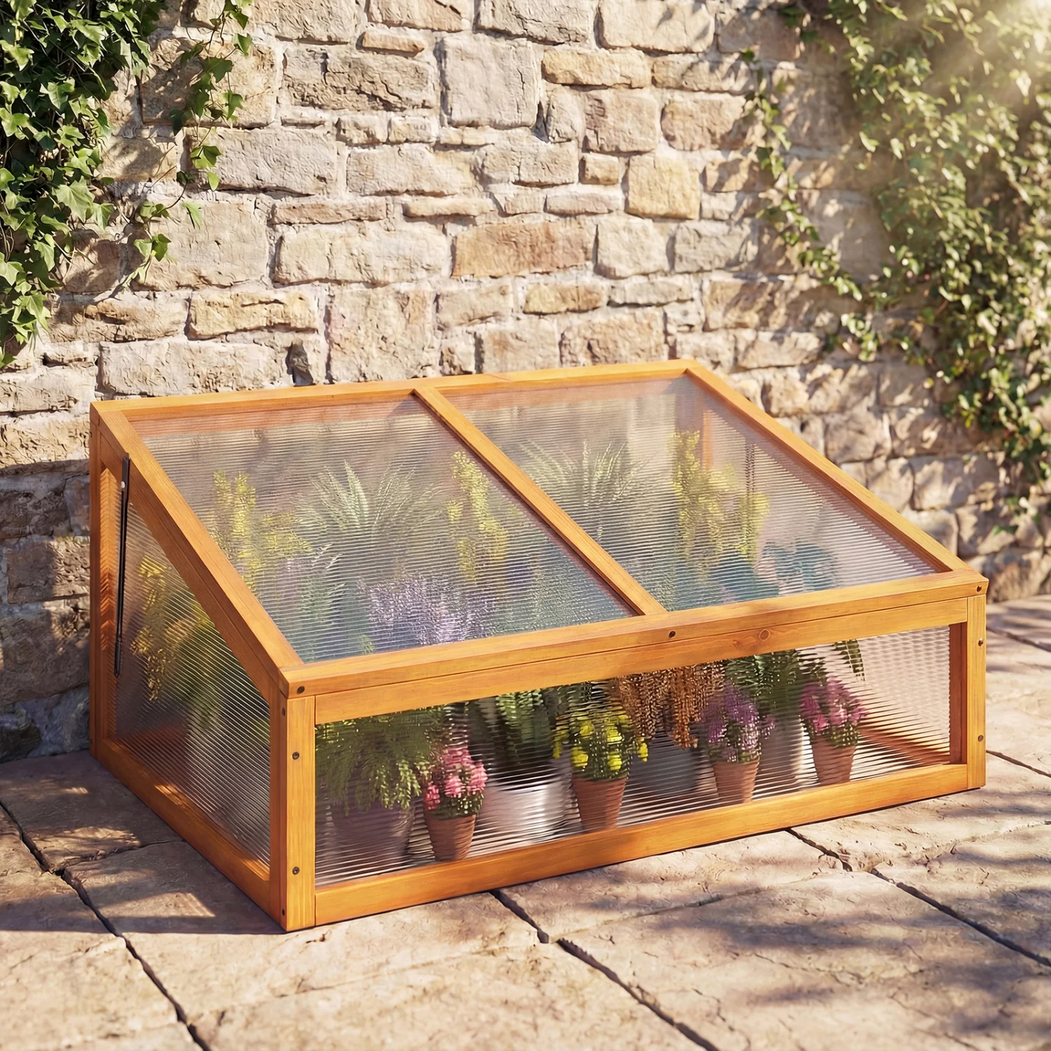 Wood Cold Frame Greenhouse Raised Planter Bed, Orange - Image 6