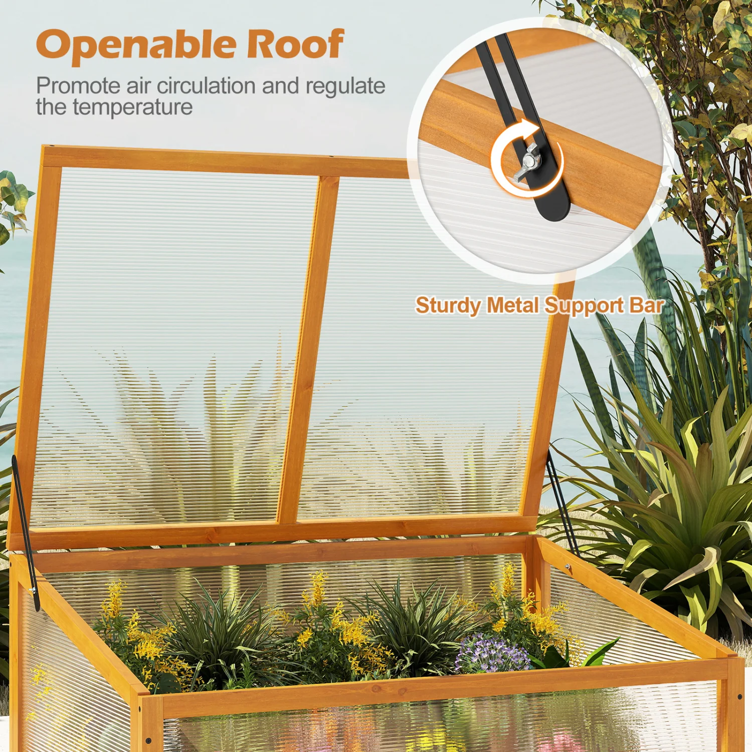Wood Cold Frame Greenhouse Raised Planter Bed, Orange - Image 7