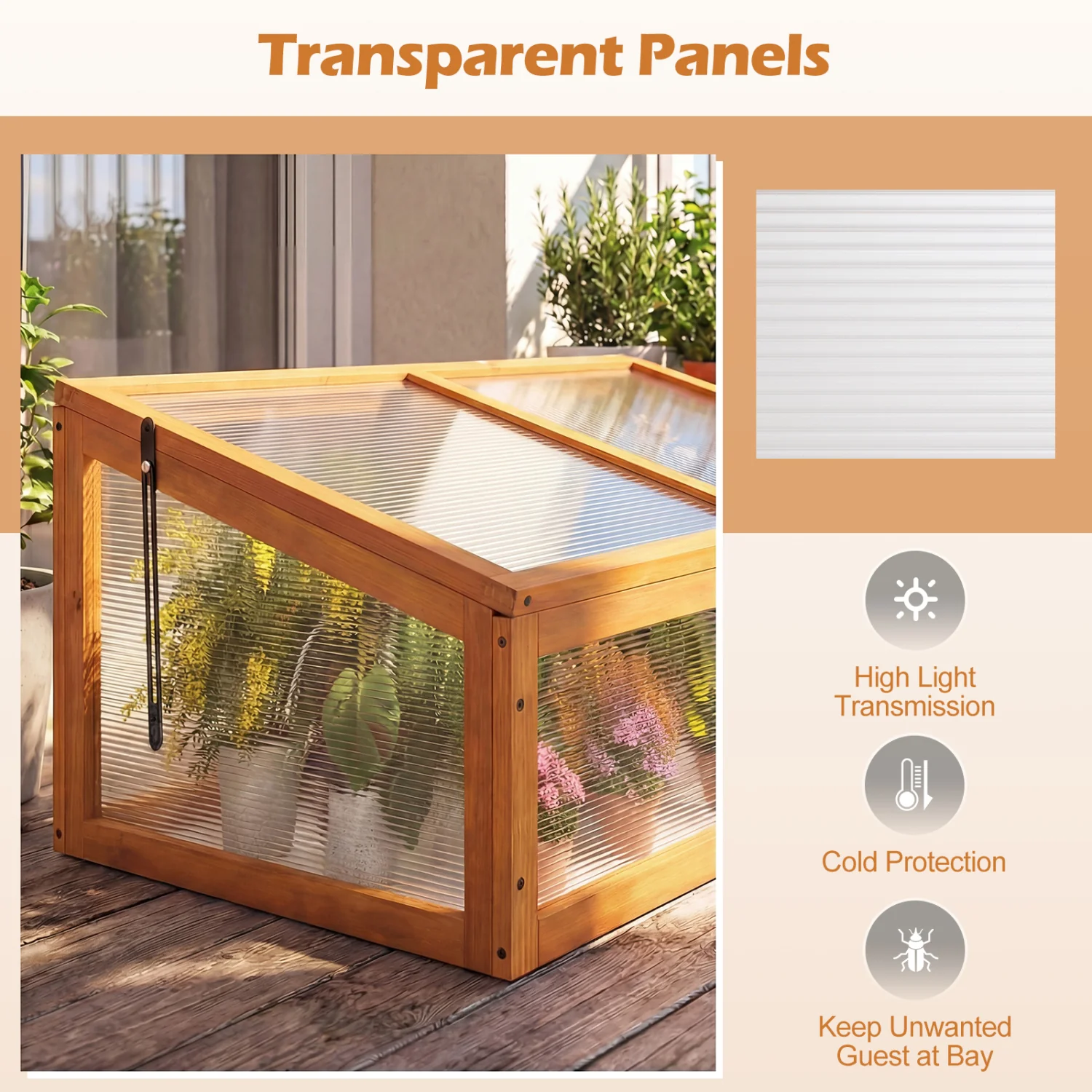 Wood Cold Frame Greenhouse Raised Planter Bed, Orange - Image 8