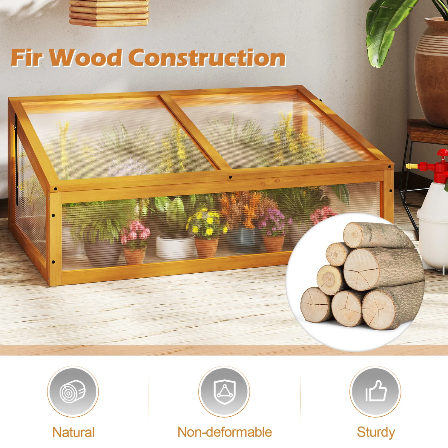 Wood Cold Frame Greenhouse Raised Planter Bed, Orange - Image 9