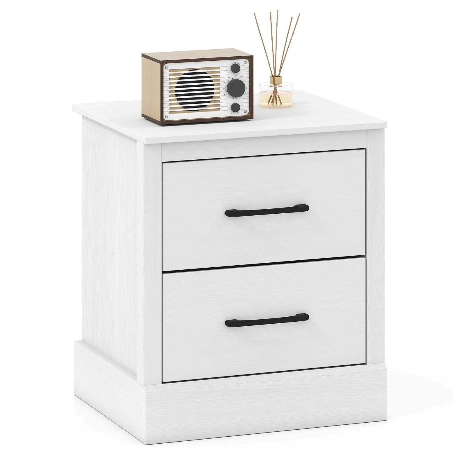 Wood Compact Floor Nightstand With Storage Drawers, White - Image 4